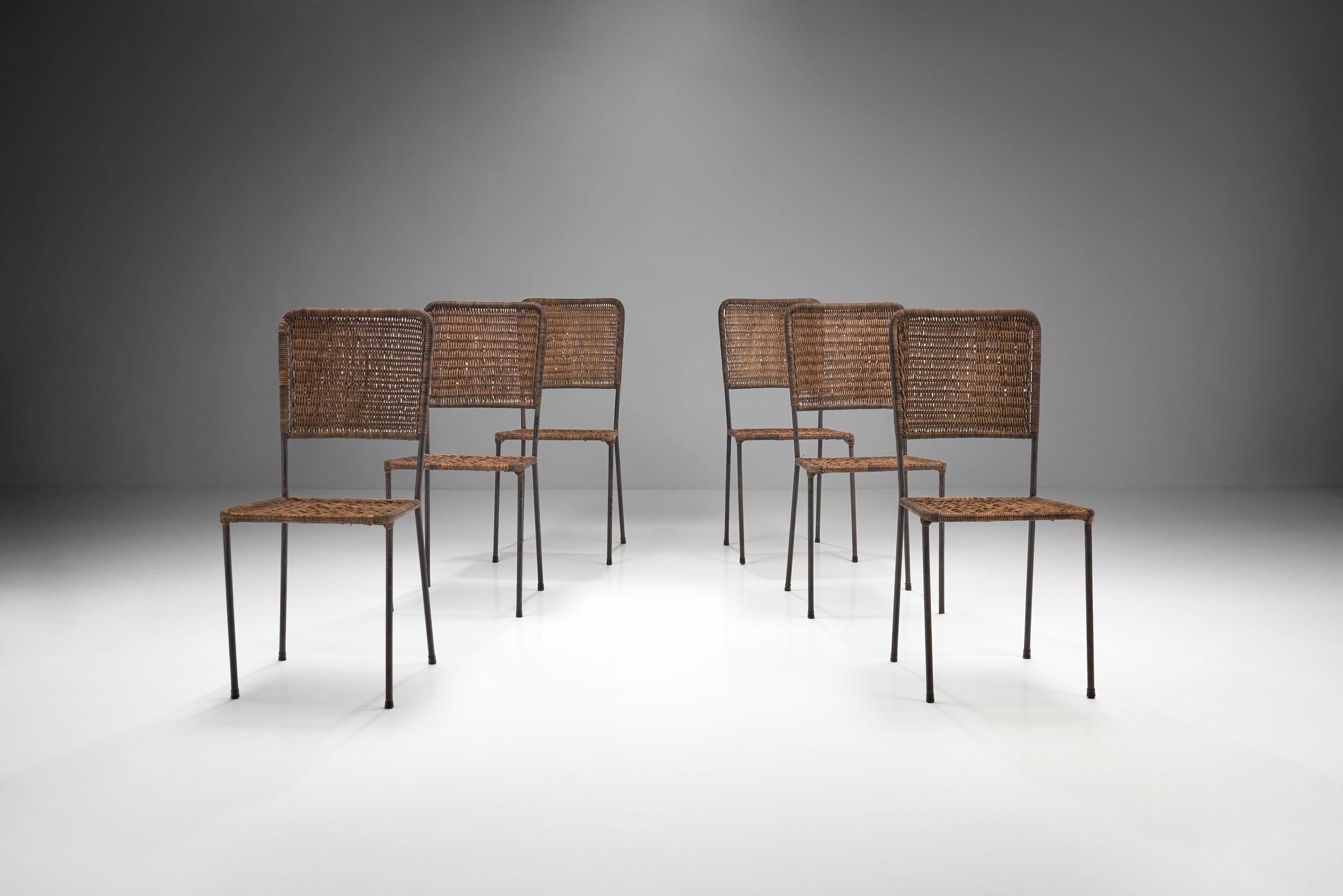 Mid-Century Modern 6 Iron and Rattan Chairs, Brazil, 1960s For Sale