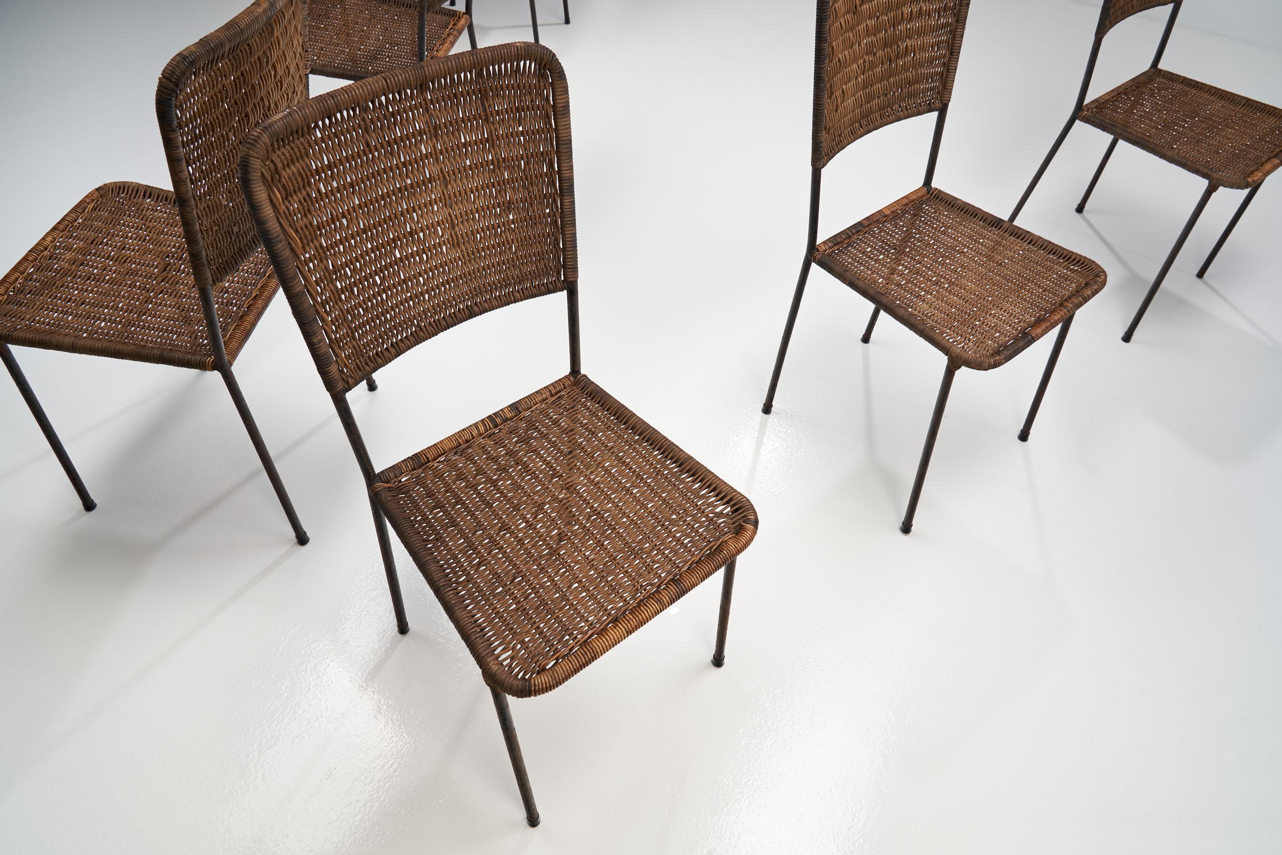 6 Iron and Rattan Chairs, Brazil, 1960s For Sale 1