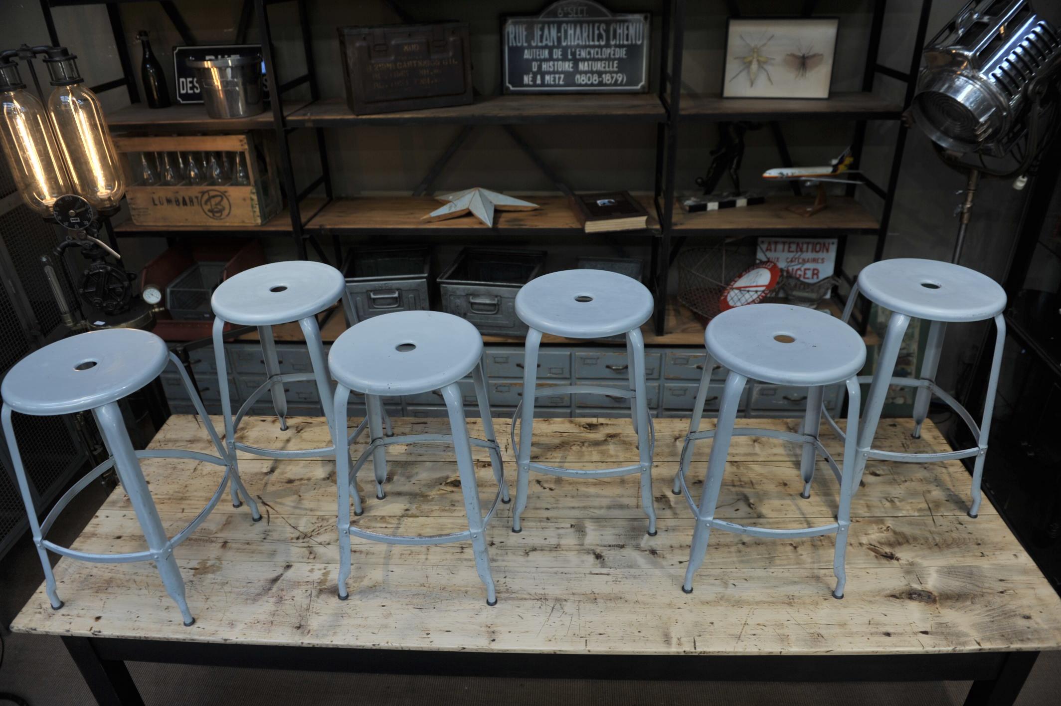6 Iron factory Stools by 