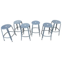 6 Iron factory Stools by "Nicole", France, circa 1950
