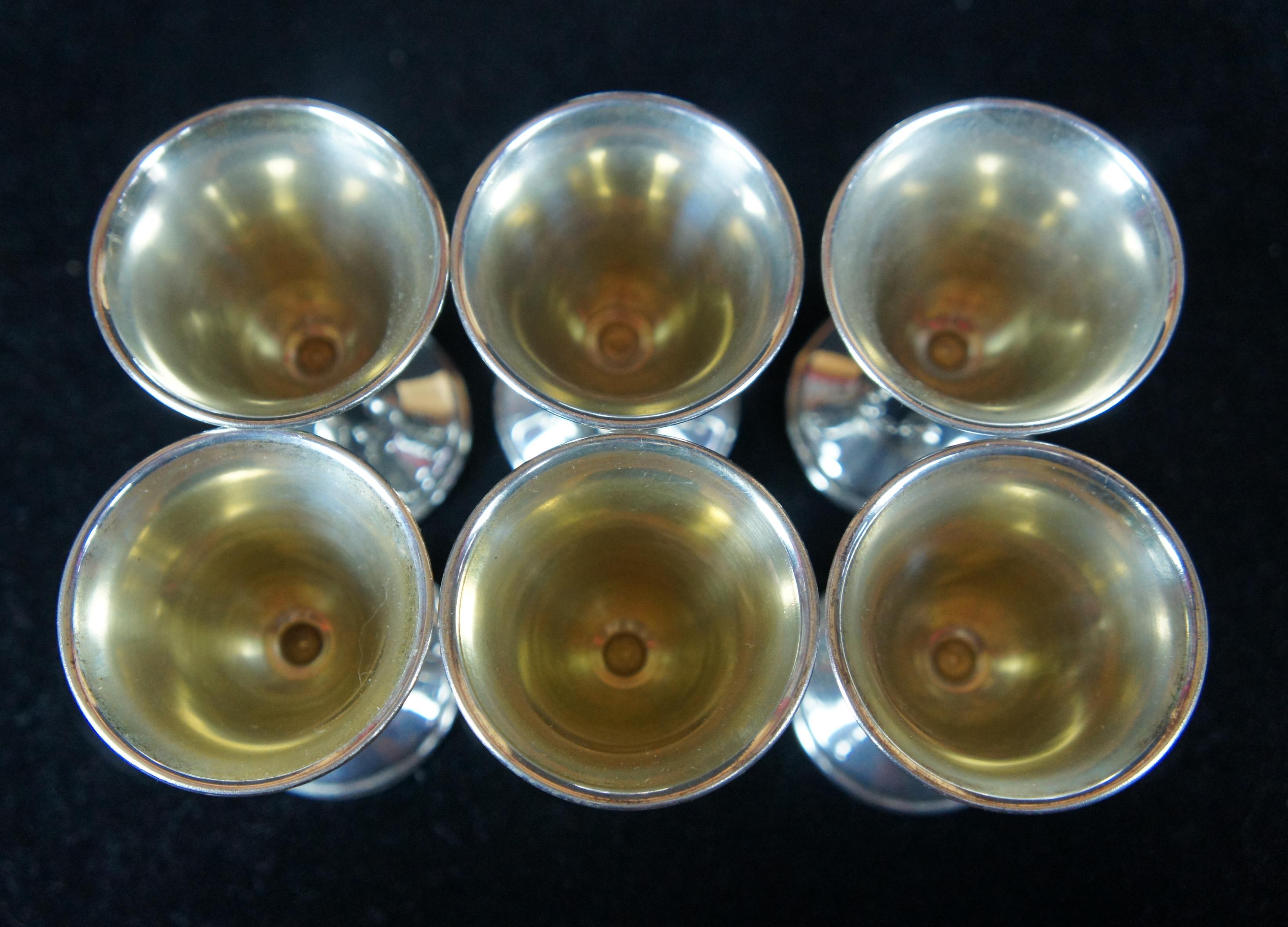 20th Century 6 Israeli Dugma Plated Kiddush Cup Goblets Set Judaica Barware Shot Glasses Tray