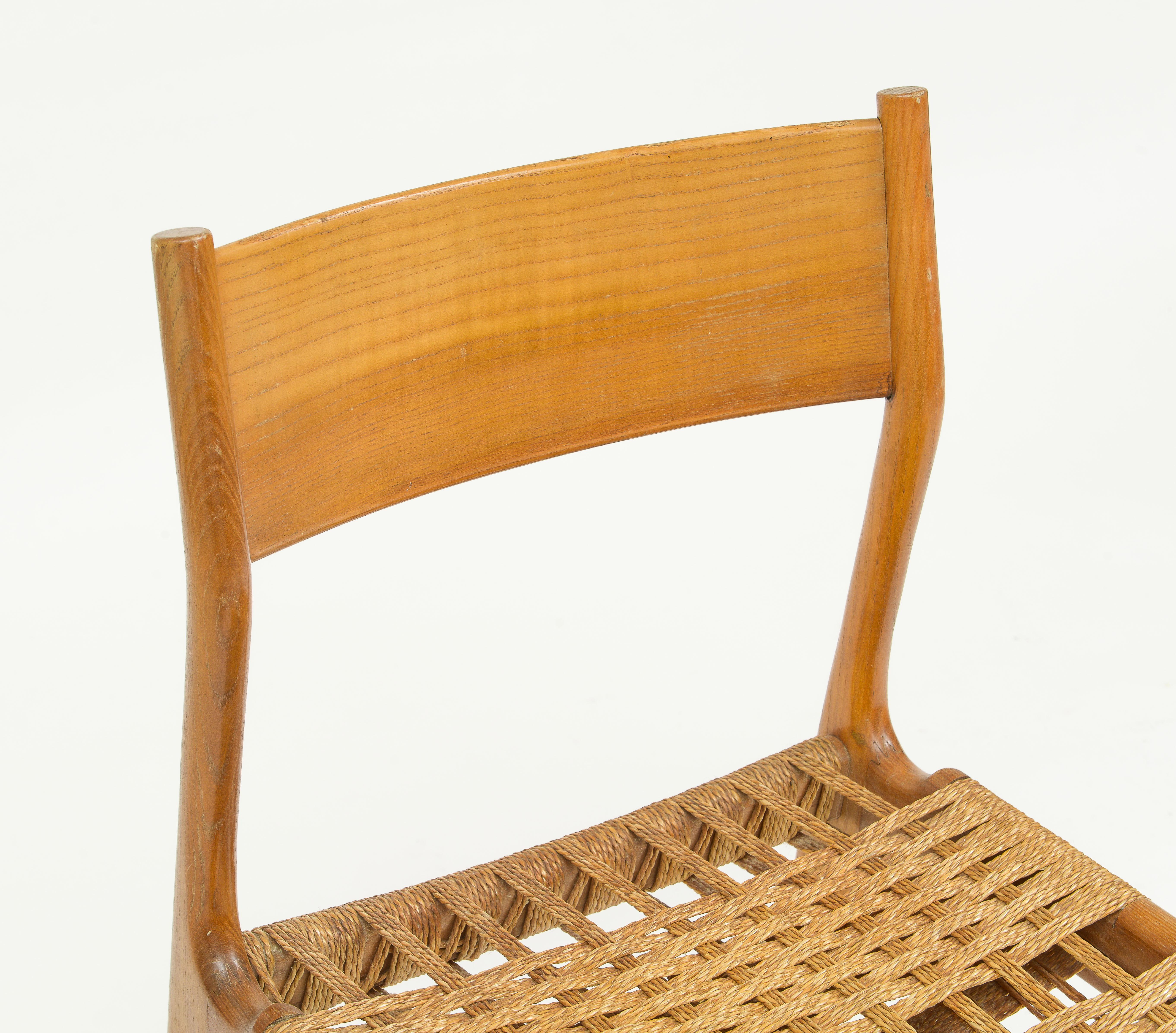 6 Italian Dining Chairs with Woven Rush Seating, 1960's France For Sale 8
