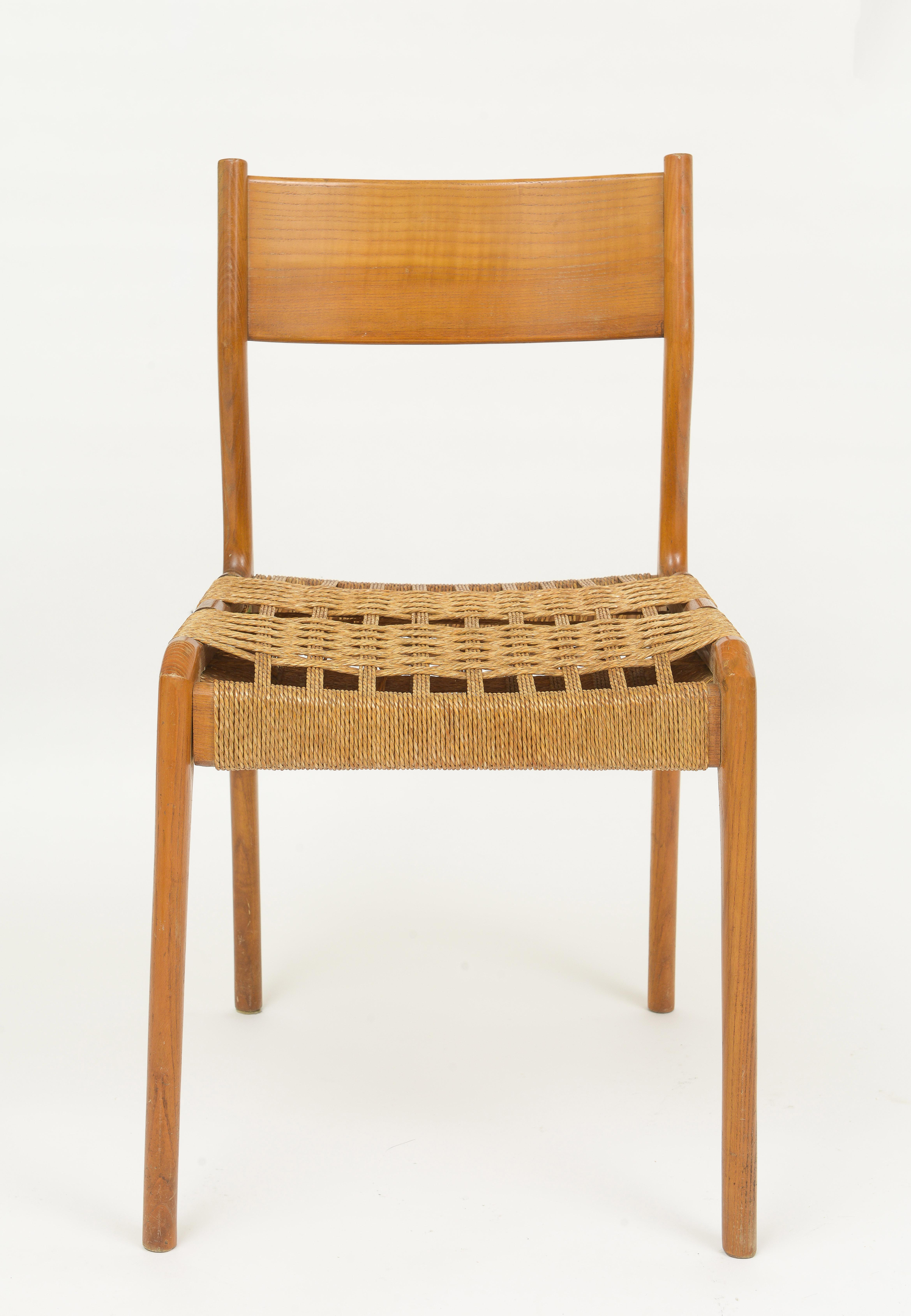 Mid-Century Modern 6 Italian Dining Chairs with Woven Rush Seating, 1960's France For Sale
