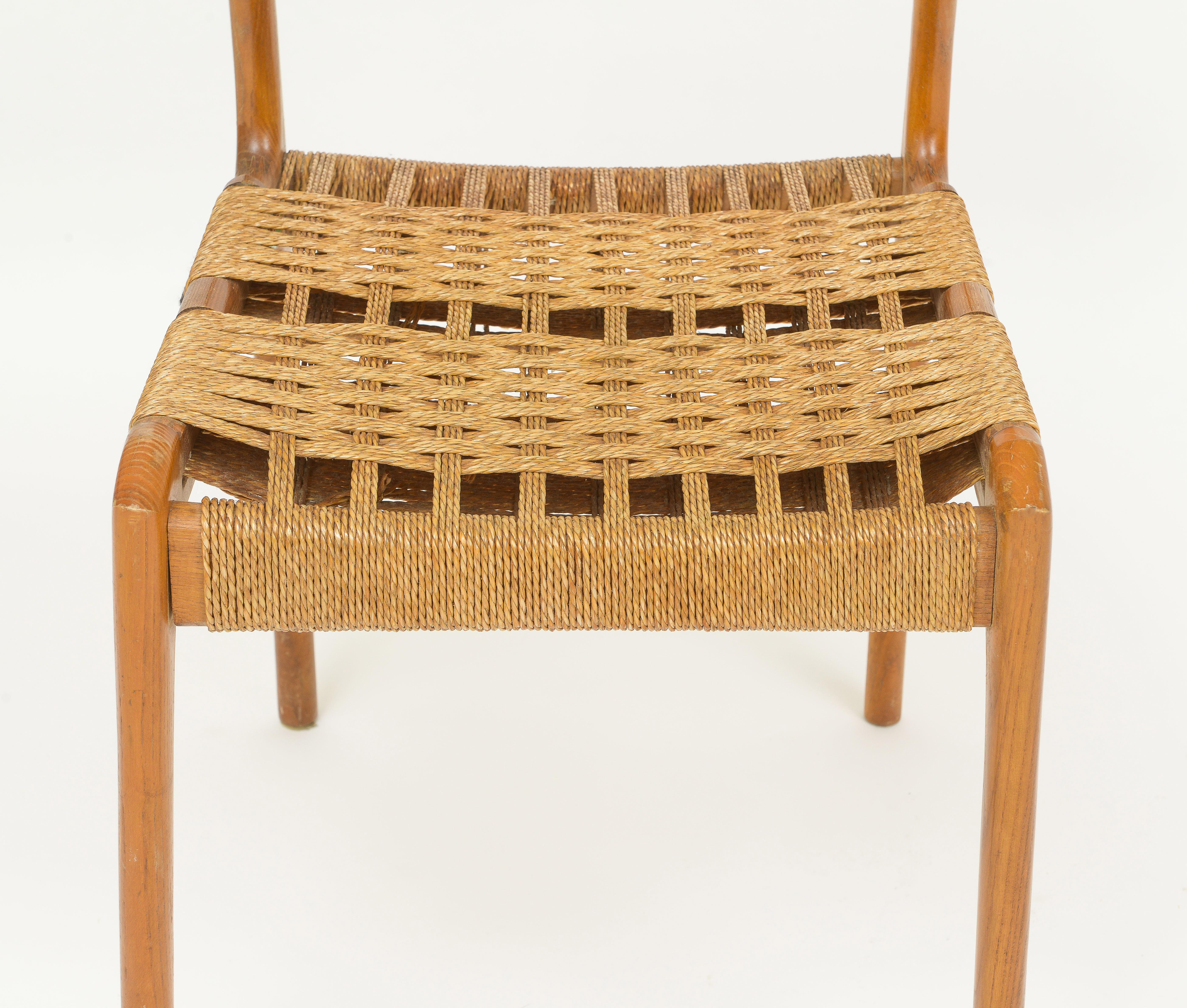 20th Century 6 Italian Dining Chairs with Woven Rush Seating, 1960's France For Sale