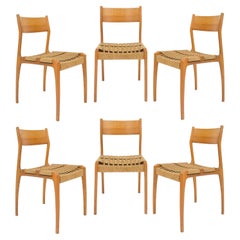 6 Italian Dining Chairs with Woven Rush Seating, 1960's France
