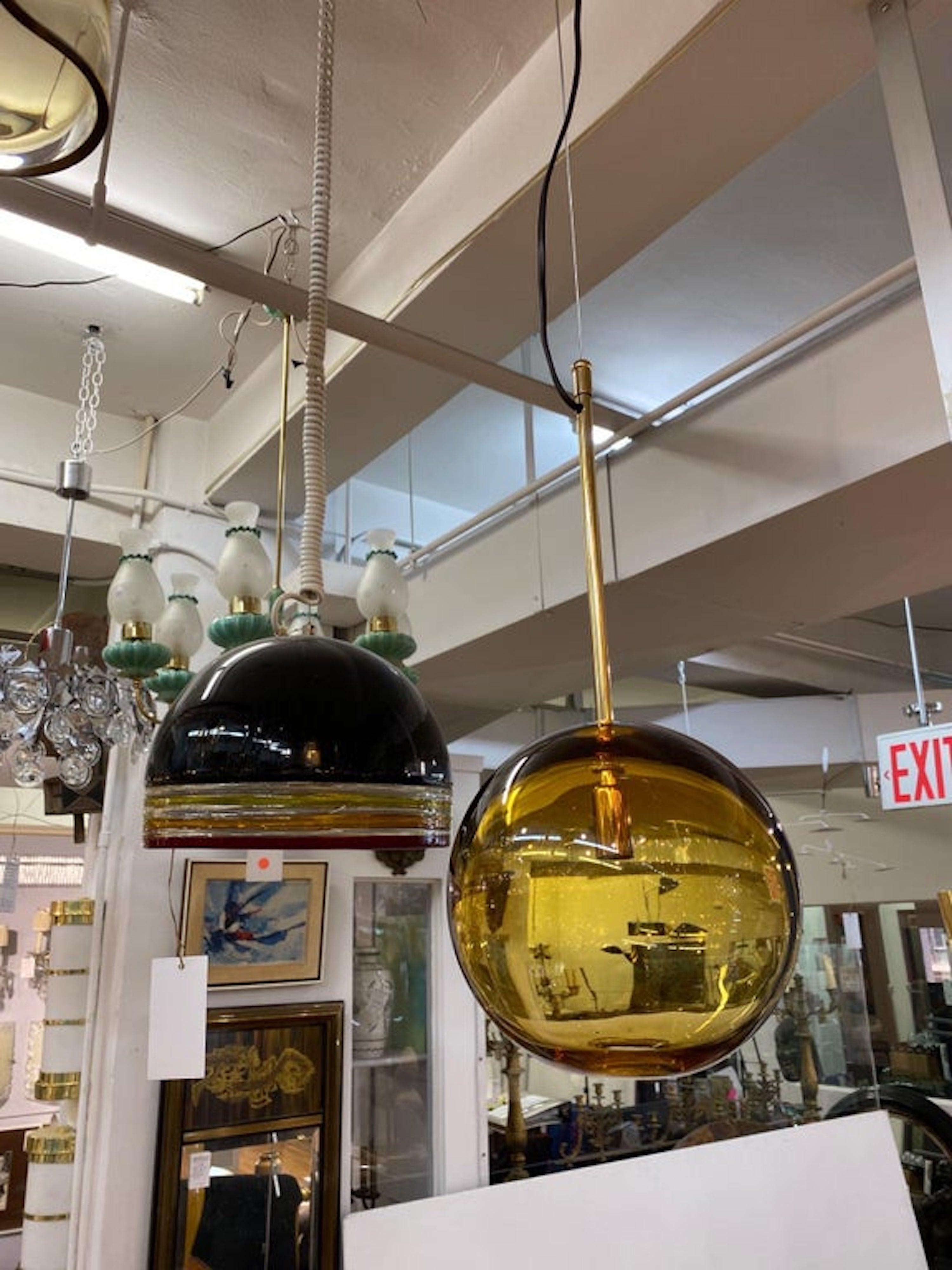 6 Italian Hand Blown Amber Glass Globe Pendant Lights, 6 Available 4