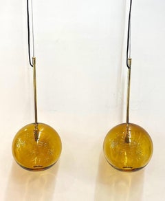 5 Italian Hand Blown Amber Glass Globe Pendant Lights, 6 Available