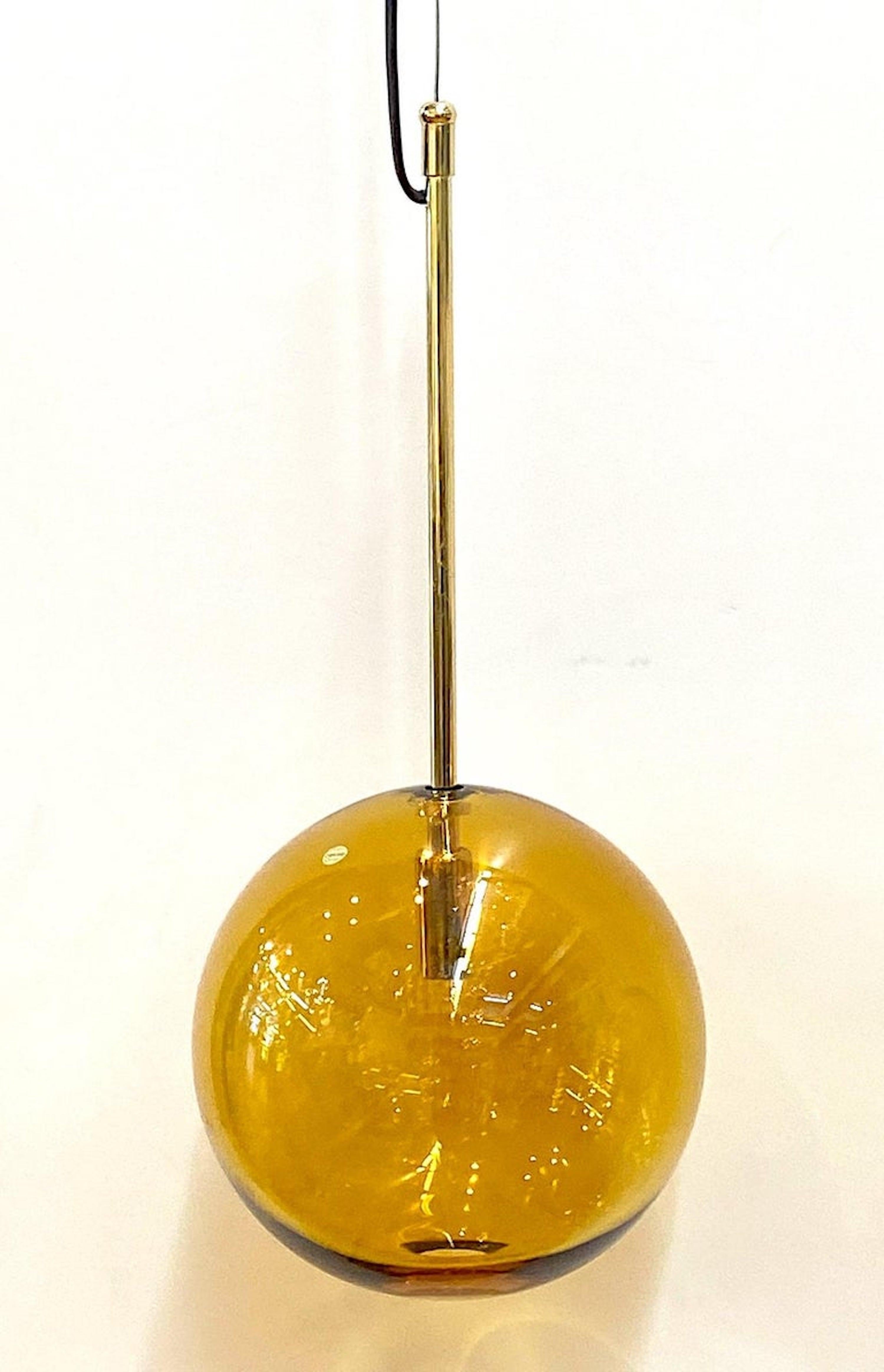 6 Italian Hand Blown Amber Glass Globe Pendant Lights, 6 Available In Good Condition In New York, NY