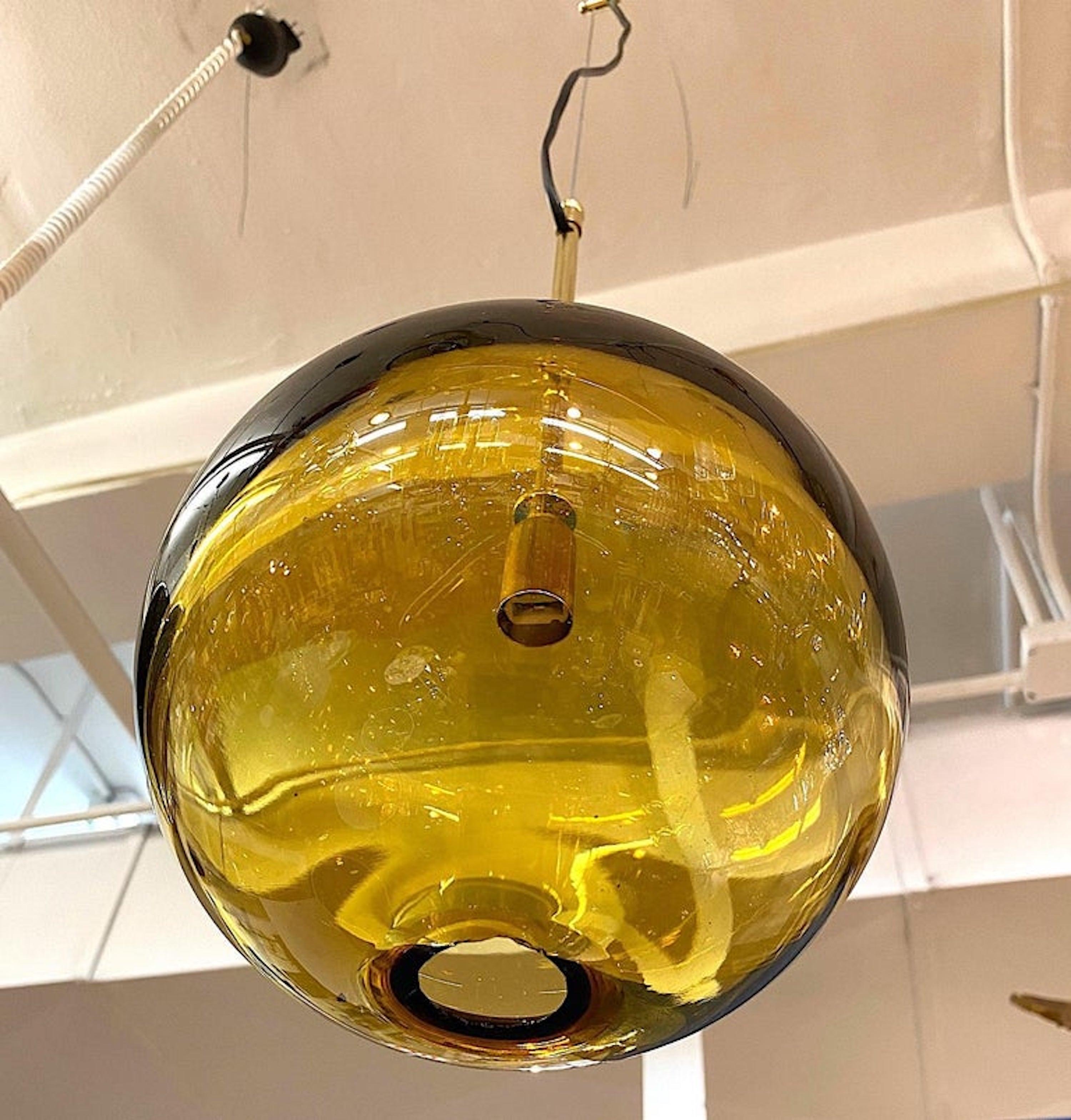 6 Italian Hand Blown Amber Glass Globe Pendant Lights, 6 Available 3