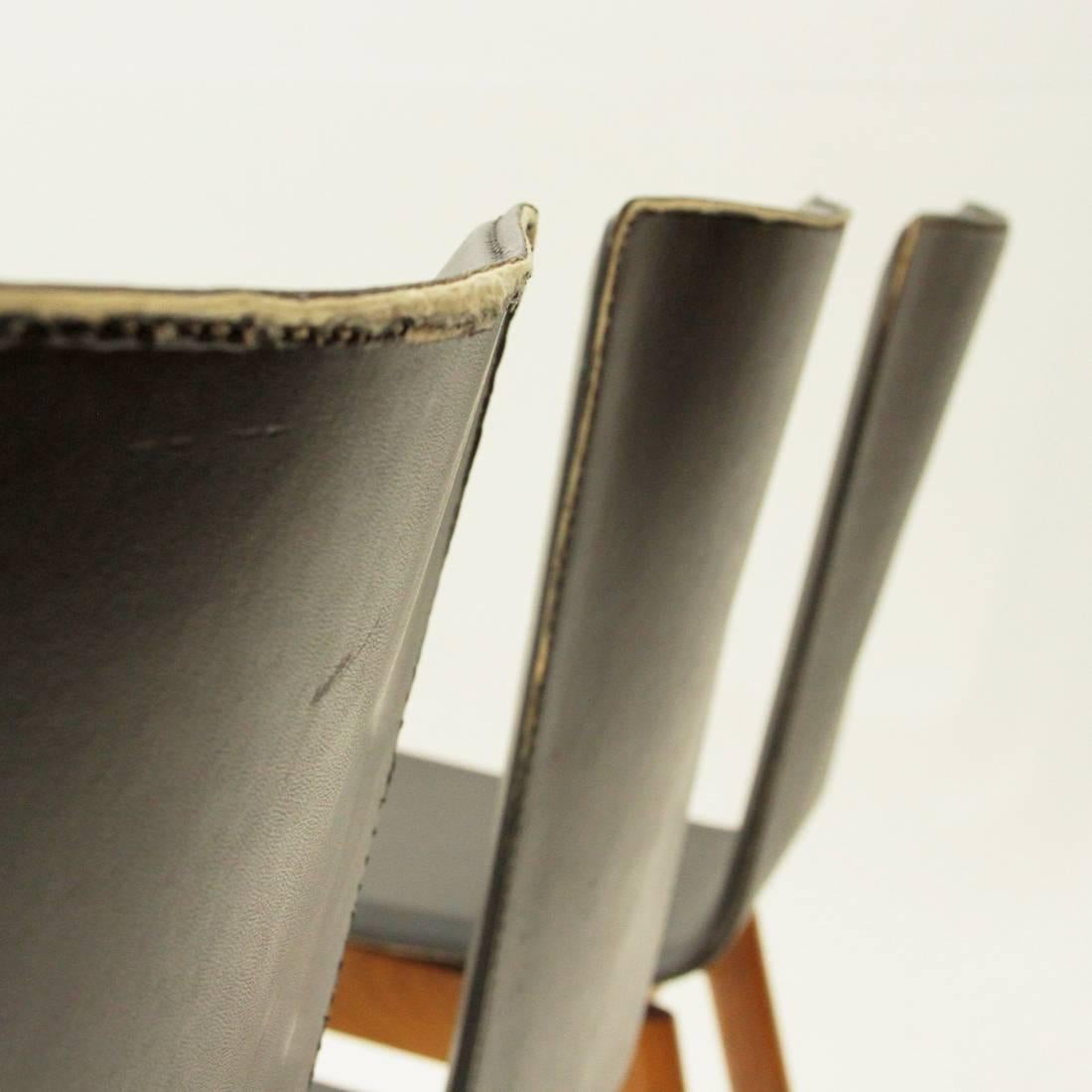 Late 20th Century Six Italian leather chairs, 1980s For Sale