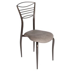 6 Italian Mid-Century Graceful Iron Chairs Taupe Colored Lacquer Vintage Leather