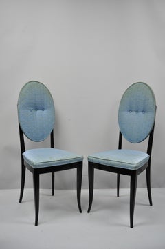 6 Italian Modernist Oval Back Black Lacquer Gio Ponti Style Dining Chairs