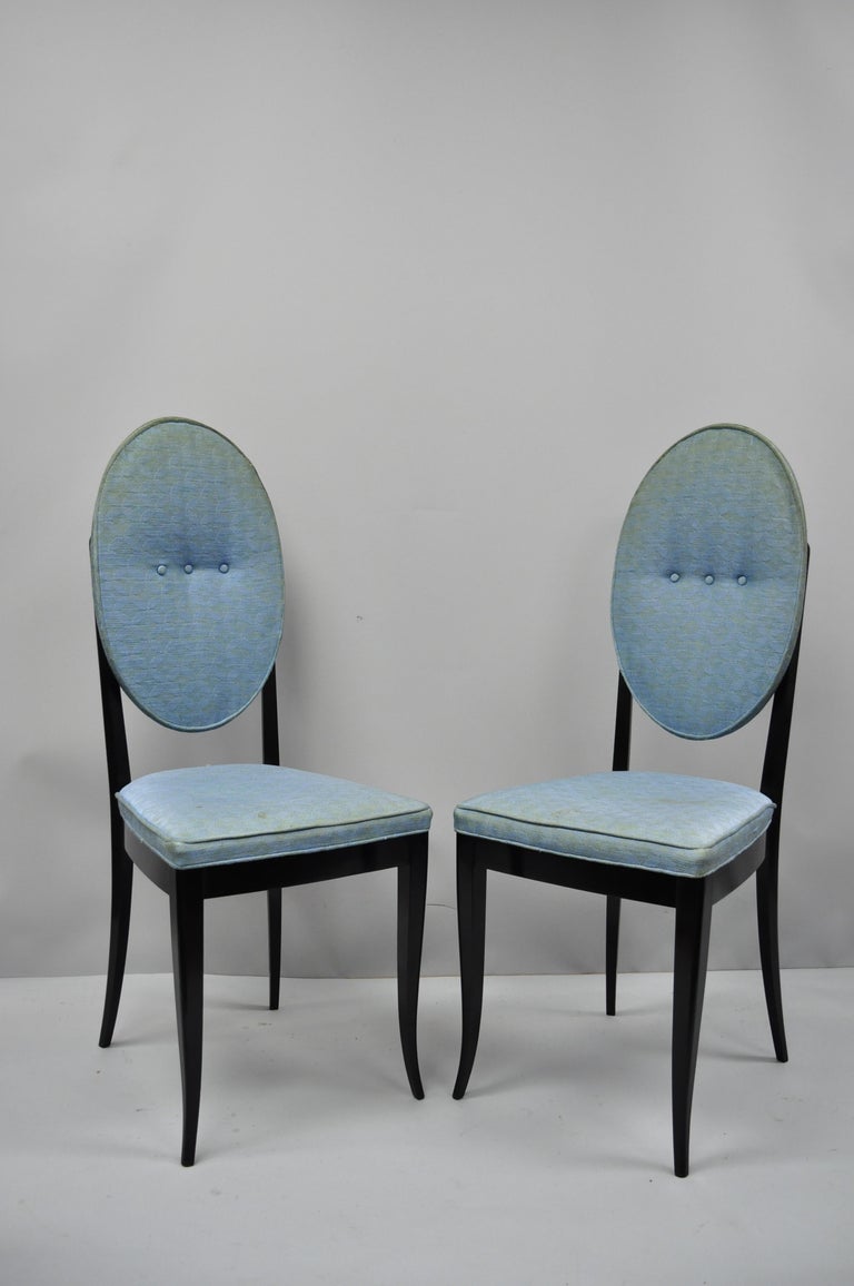 6 Italian Modernist Oval Back Black Lacquer Gio Ponti Style Dining