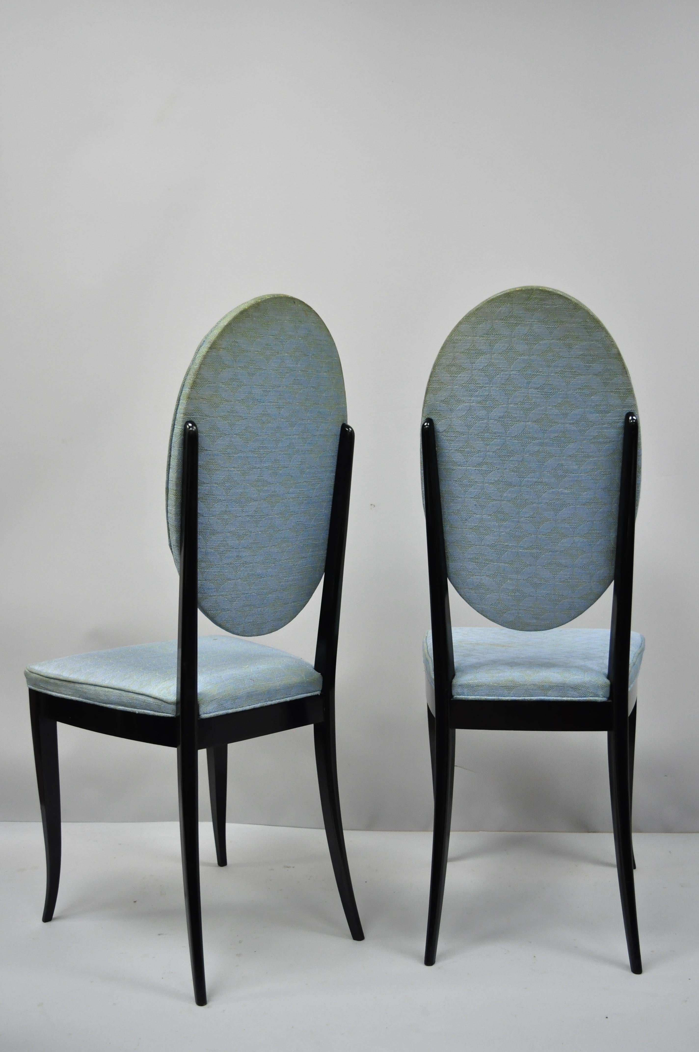 6 Italian Modernist Oval Back Black Lacquer Gio Ponti Style Dining Chairs In Good Condition For Sale In Philadelphia, PA