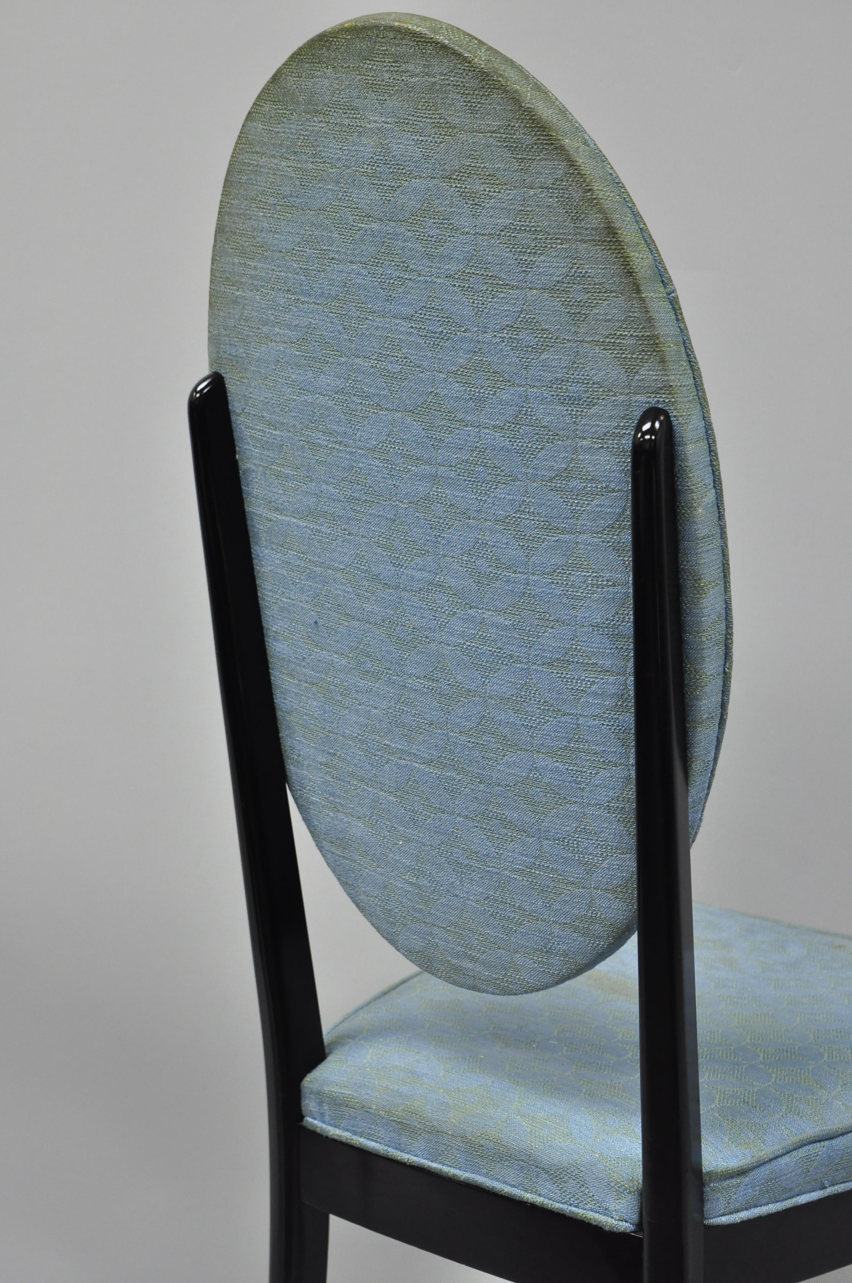 20th Century 6 Italian Modernist Oval Back Black Lacquer Gio Ponti Style Dining Chairs For Sale