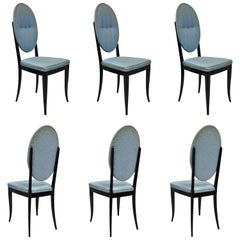 Retro 6 Italian Modernist Oval Back Black Lacquer Gio Ponti Style Dining Chairs