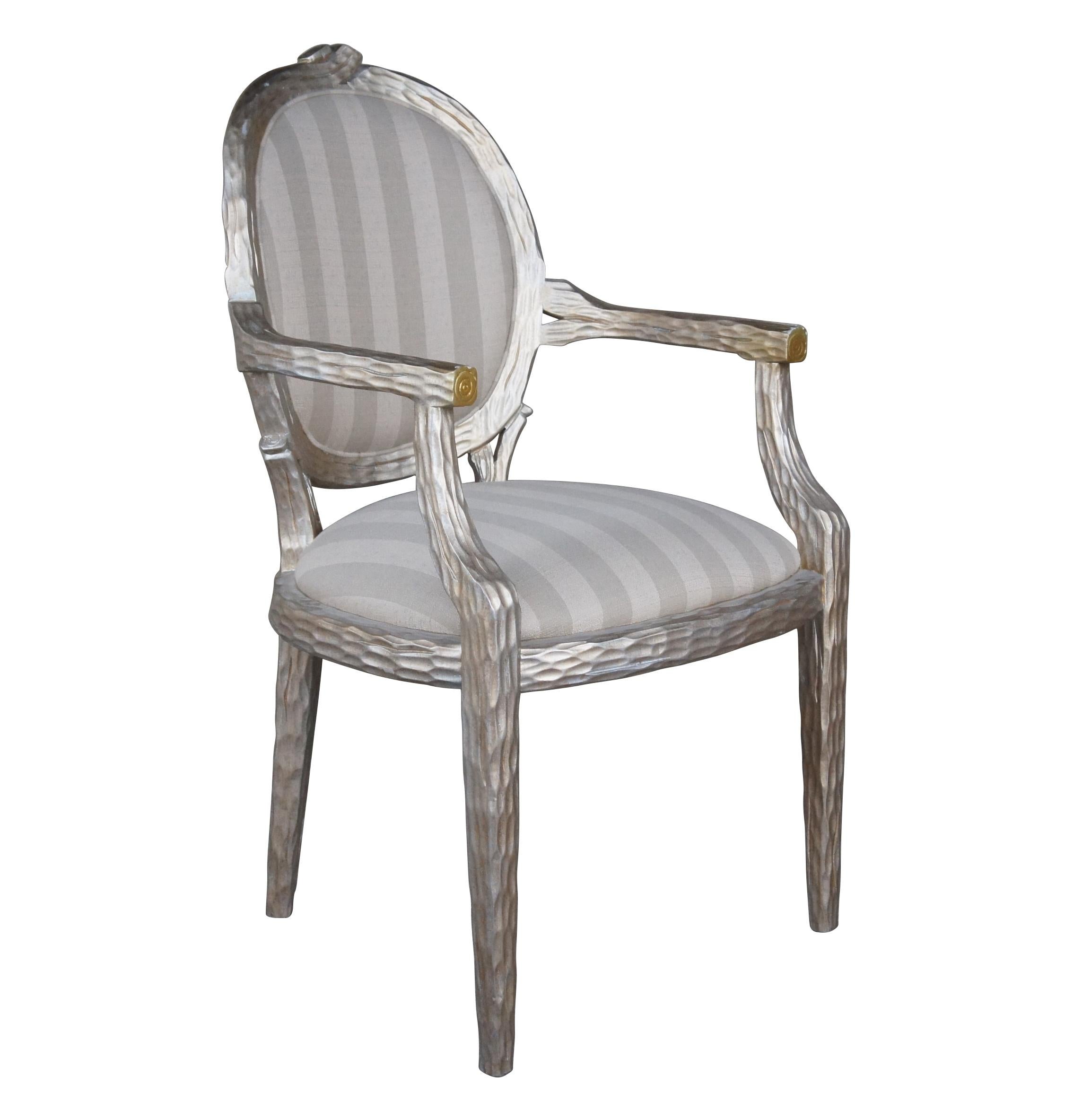 6 Italian Regency Faux Bois Branch Twig Form Silver Striped Birch Dining Chairs In Good Condition For Sale In Dayton, OH