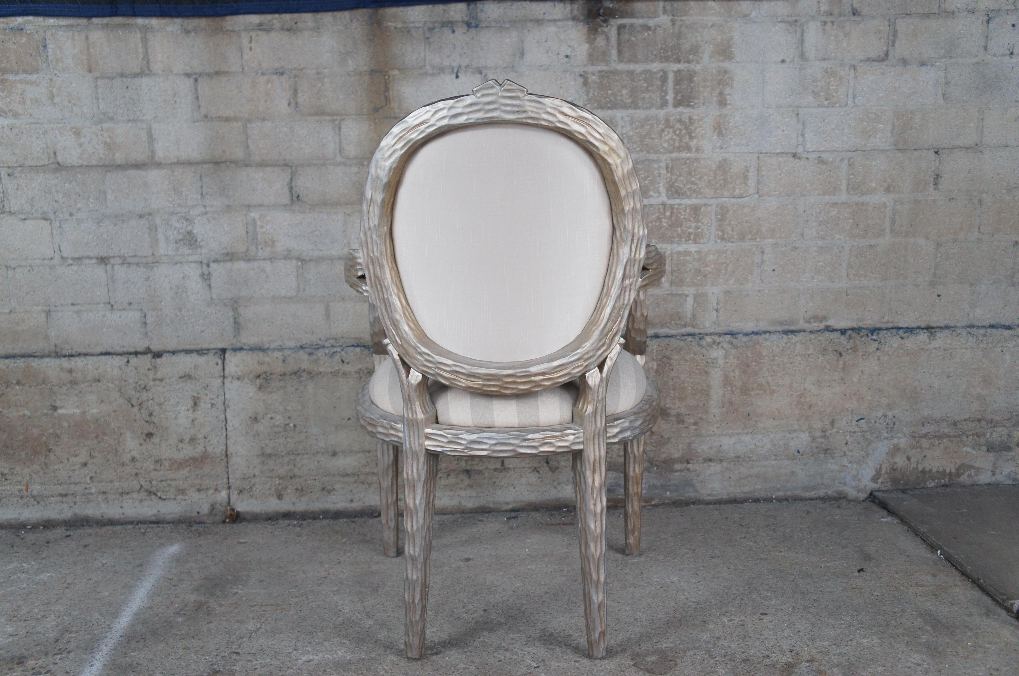 Upholstery 6 Italian Regency Faux Bois Branch Twig Form Silver Striped Birch Dining Chairs For Sale