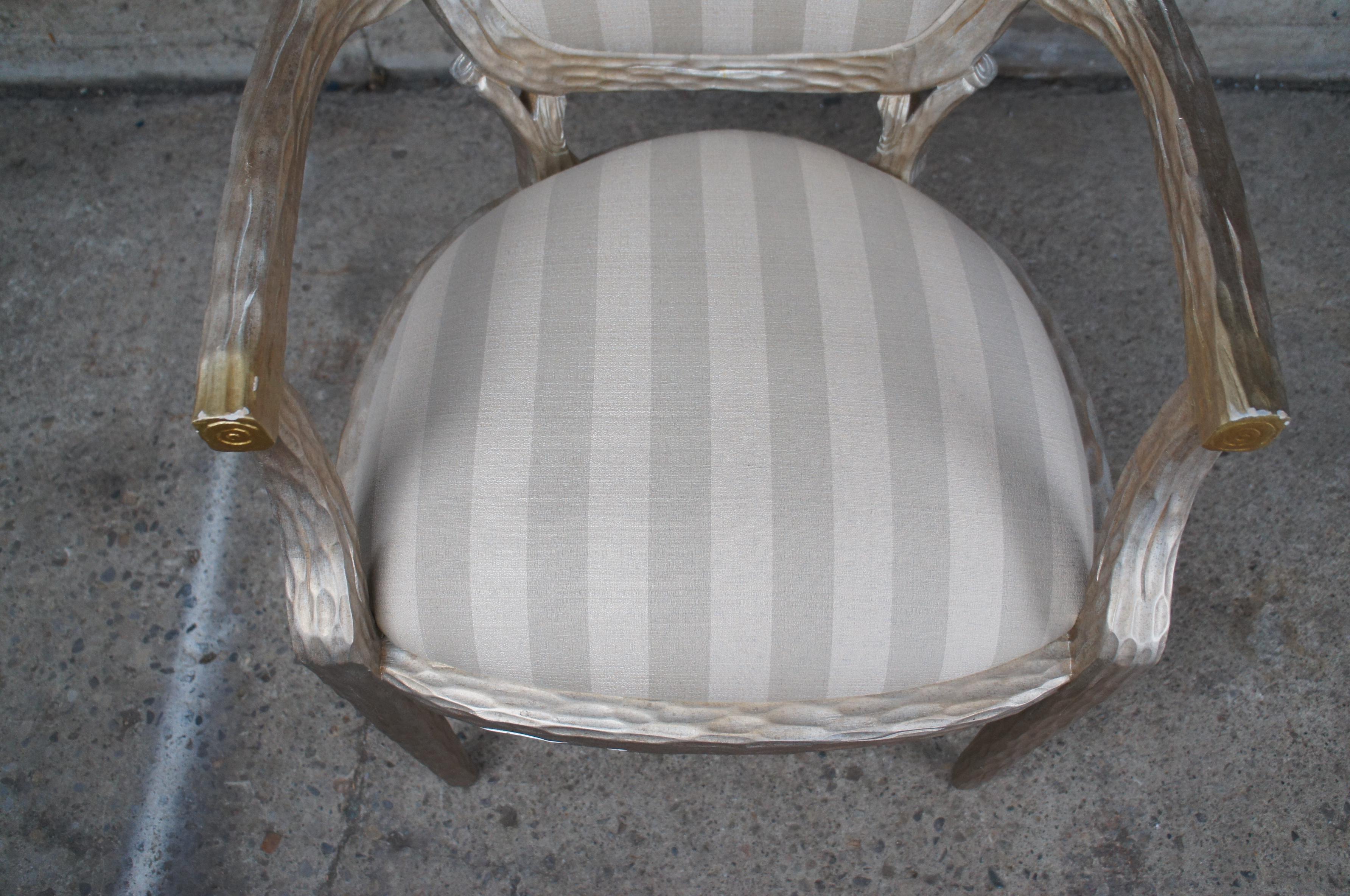 6 Italian Regency Faux Bois Branch Twig Form Silver Striped Birch Dining Chairs For Sale 3