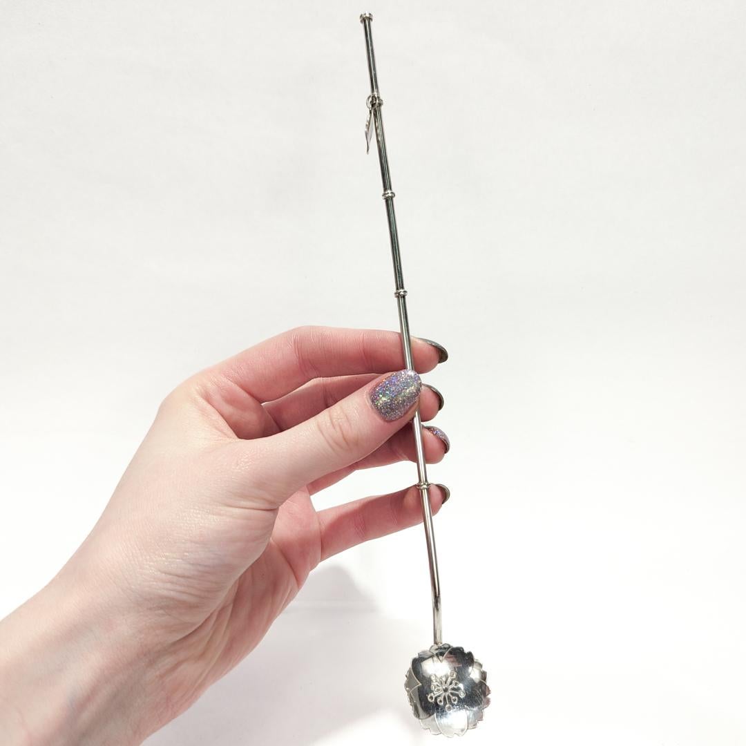 6 Japanese Sterling Silver Mid-Century Cherry Blossom Cocktail/Iced Tea Straws For Sale 7