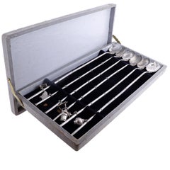 6 Japanese Sterling Silver Mid-Century Cherry Blossom Cocktail/Iced Tea Straws