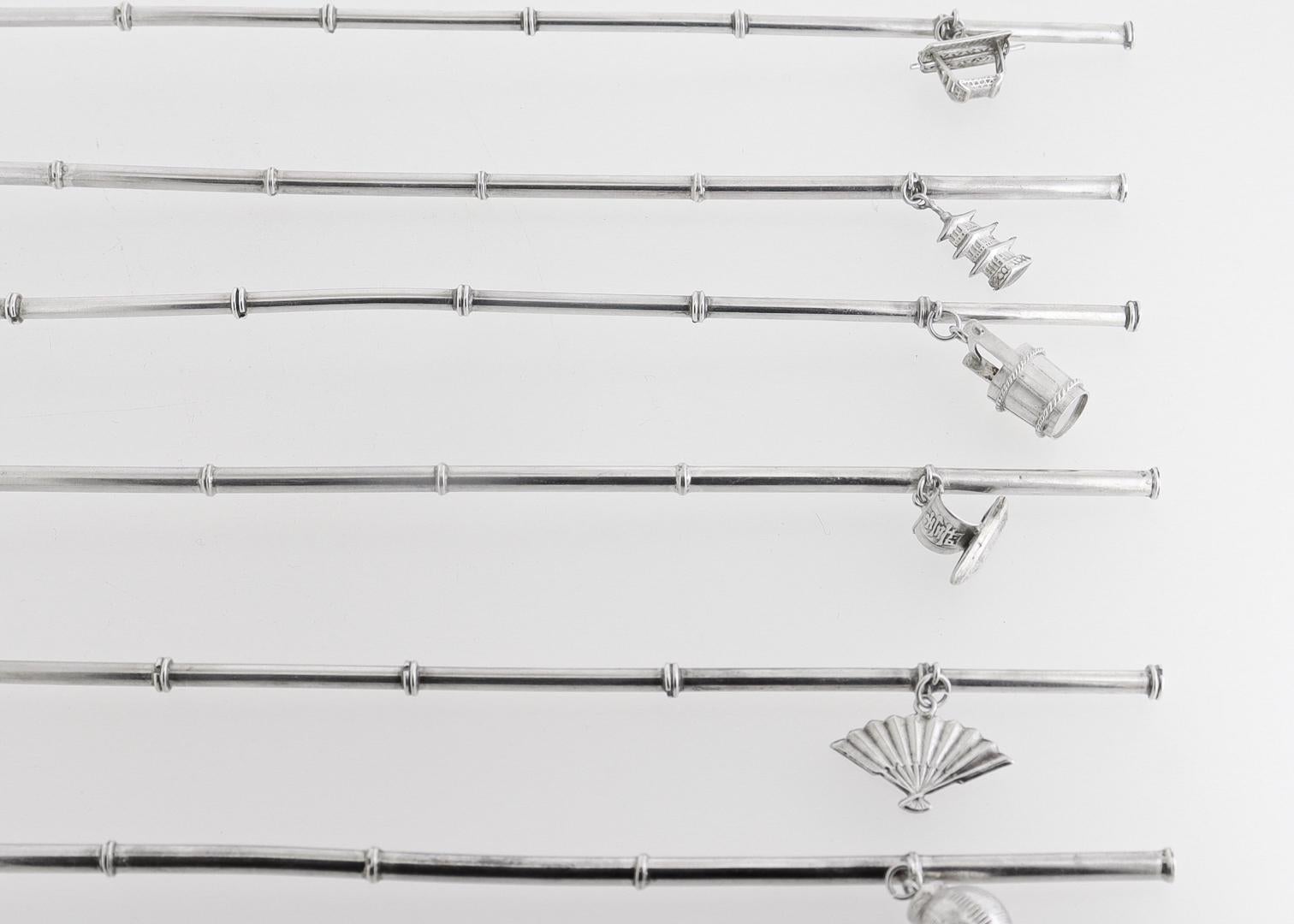 6 Japanese Sterling Silver Mid-Century Cherry Blossom Cocktail/Iced Tea Straws  For Sale 2