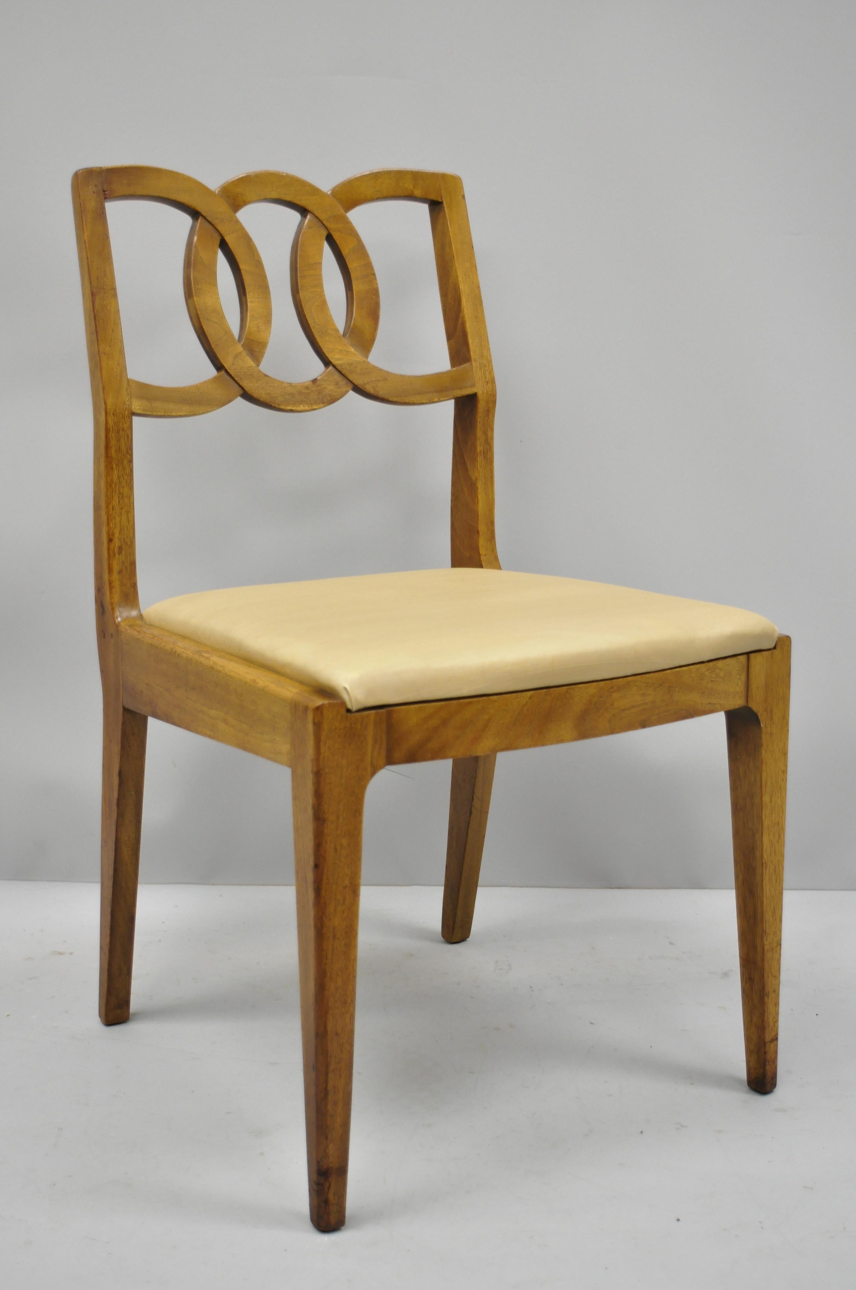 6 John Stuart Walnut Mid-Century Modern Interlocking Pretzel Back Dining Chairs 7