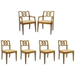 6 John Stuart Walnut Mid-Century Modern Interlocking Pretzel Back Dining Chairs