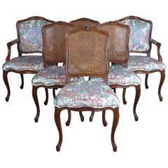 6 John Widdicomb Walnut French Louis XV Provincial Cane Back Dining Chair Vtg