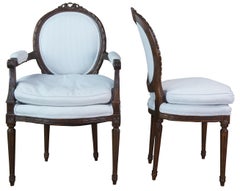 6 John Widdicomb Walnut French Louis XVI Neoclassical Seersucker Dining Chairs