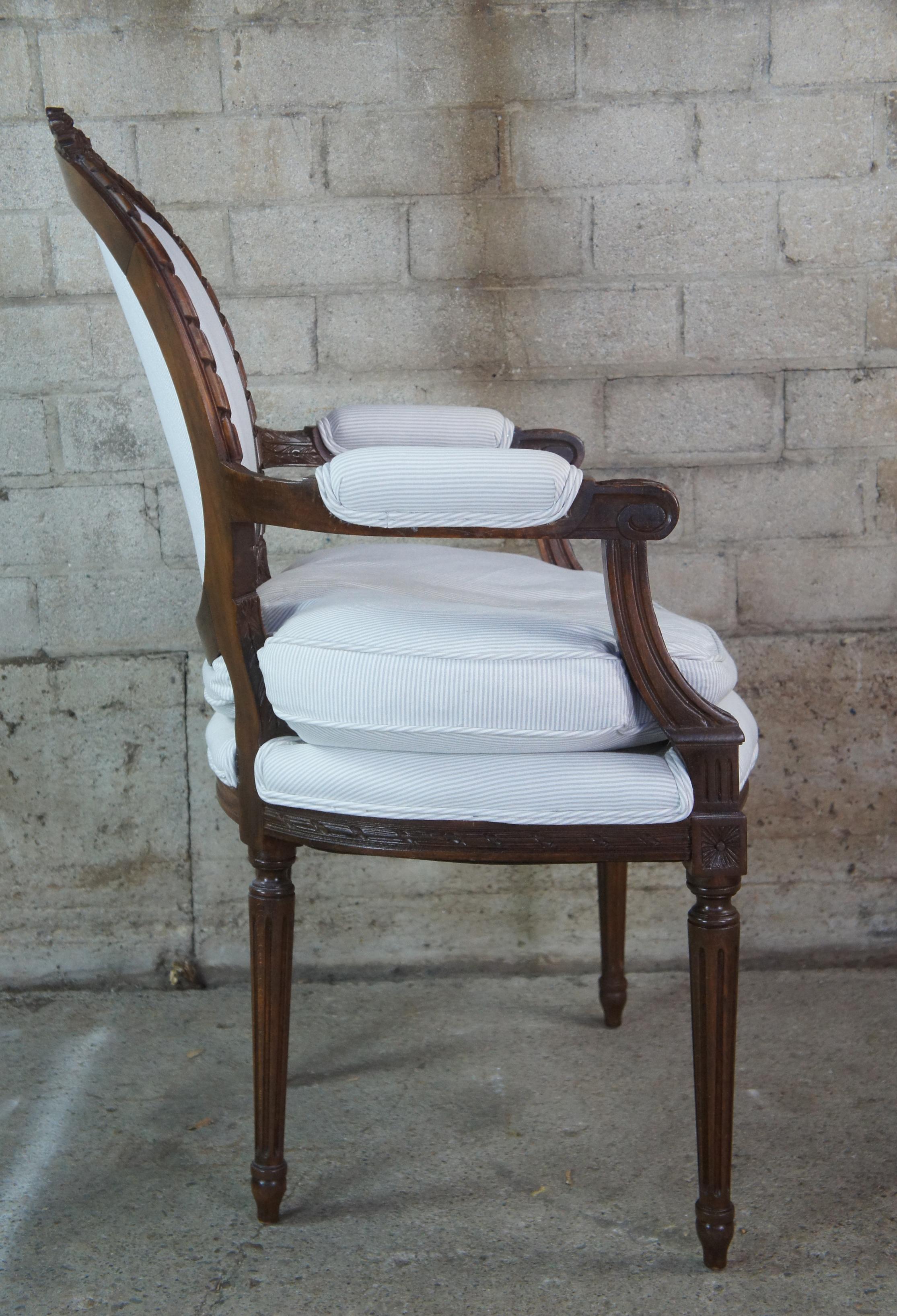 20th Century 6 John Widdicomb Walnut French Louis XVI Neoclassical Seersucker Dining Chairs