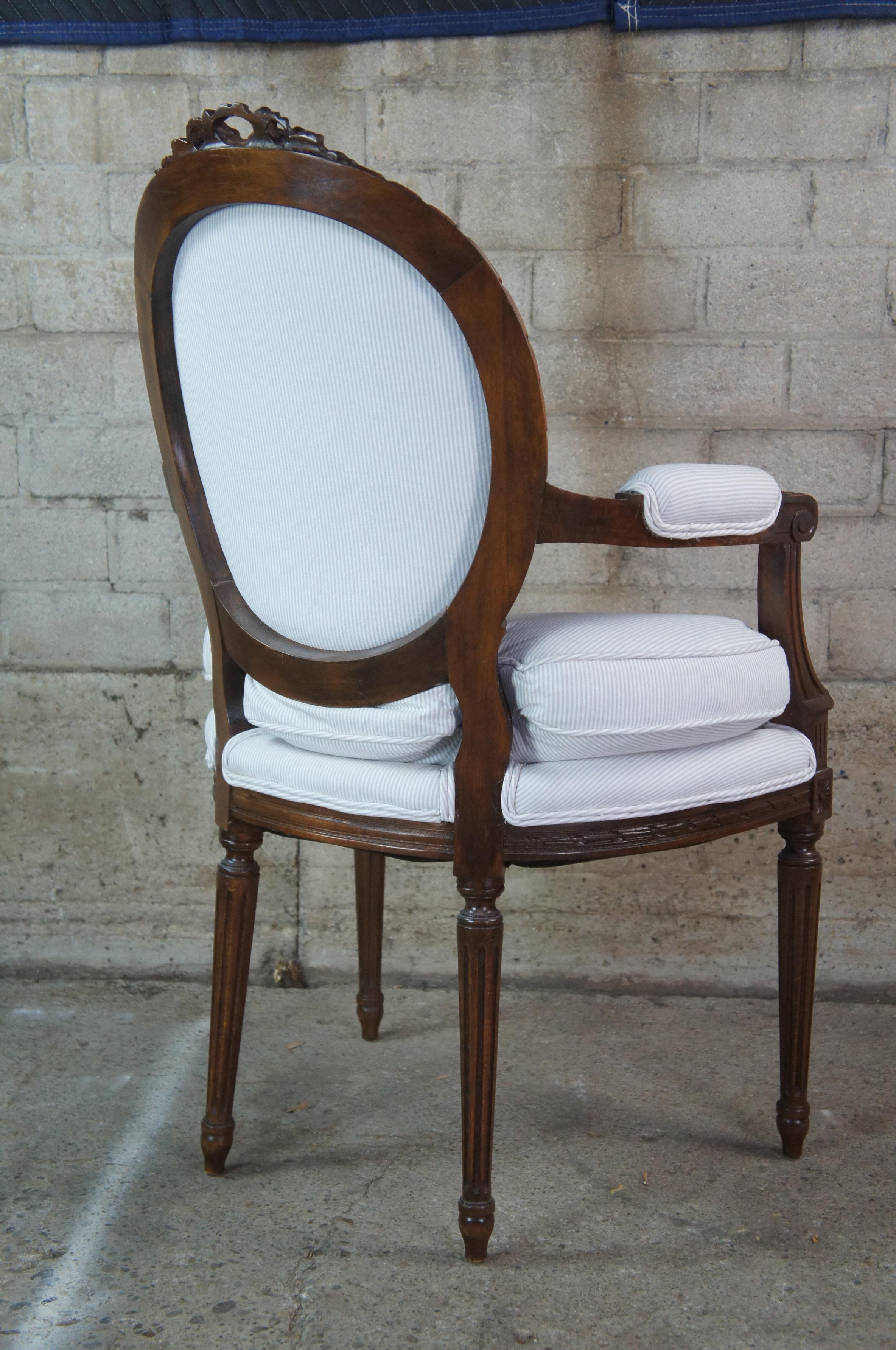 Fabric 6 John Widdicomb Walnut French Louis XVI Neoclassical Seersucker Dining Chairs