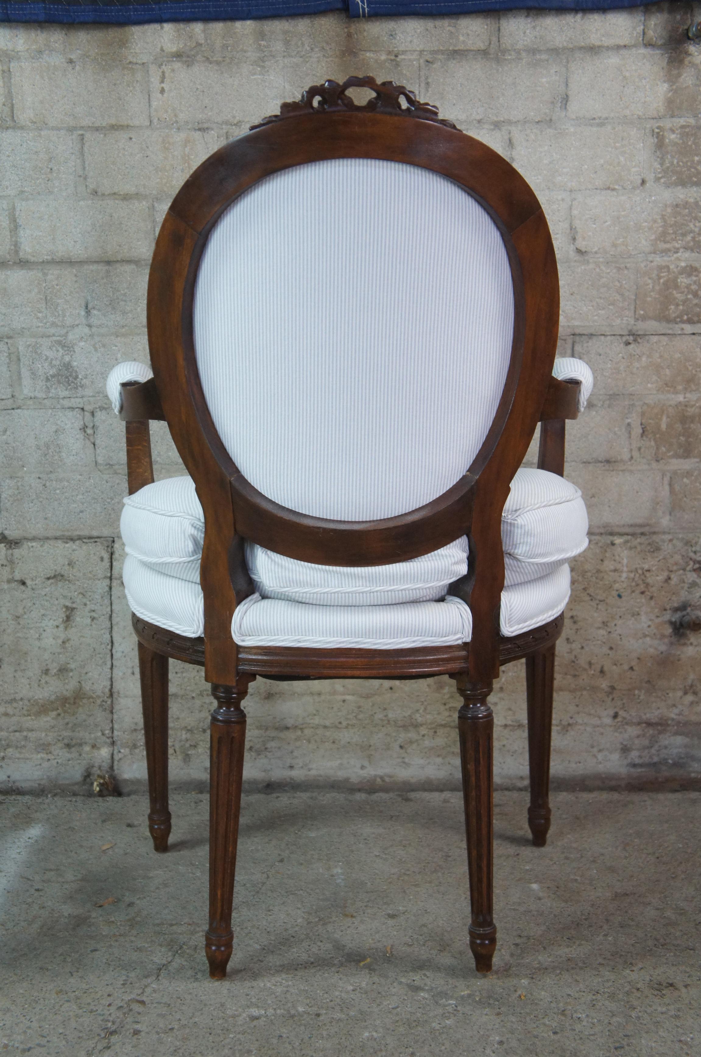 6 John Widdicomb Walnut French Louis XVI Neoclassical Seersucker Dining Chairs 1