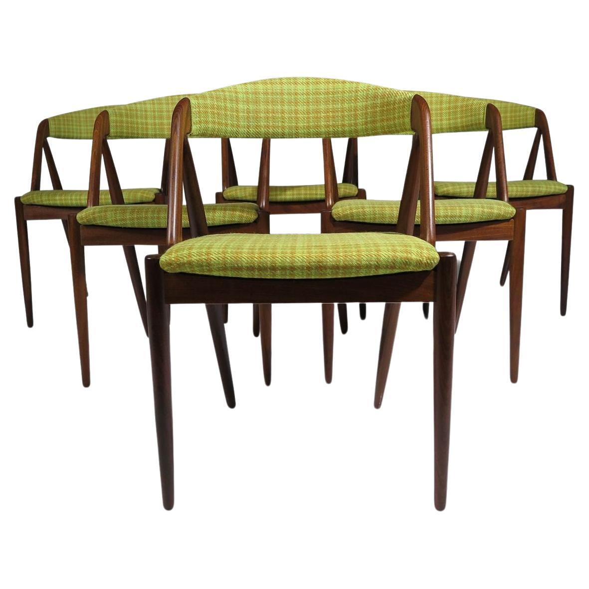 6 chaises de salle à manger danoises Kai Kristiansen en tissu d'origine en vente