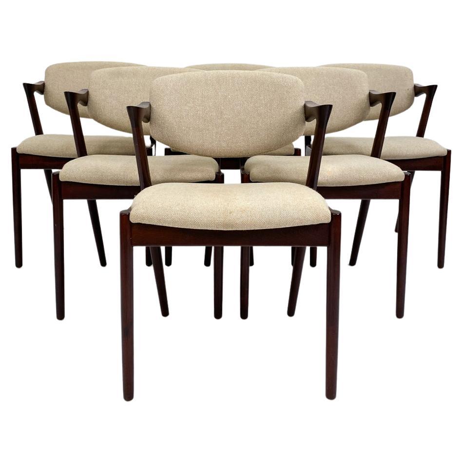 (6) Kai Kristiansen Model 42 "Z" Dining Chairs in Dark-Stained Oak, c. 1960's For Sale