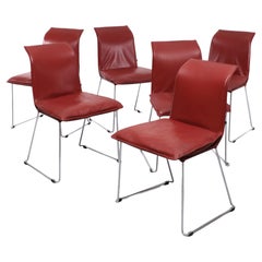 6 chaises de salle à manger en cuir rouge Karl Friedrich Förster, années 1990 