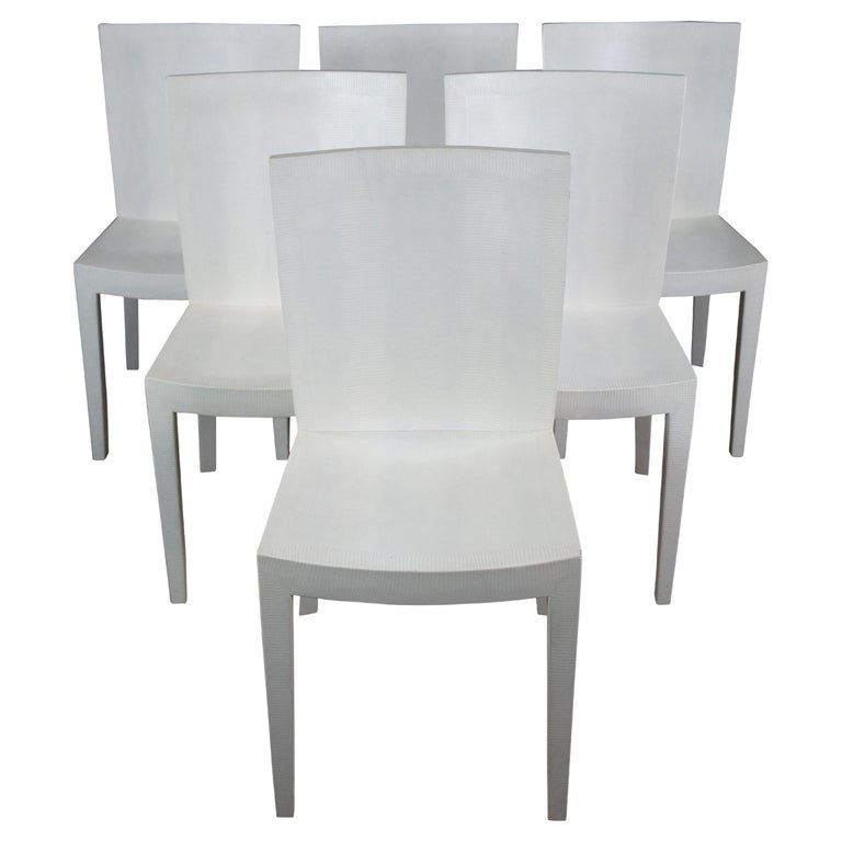 6 Karl Springer 1986 JMF Lizard Print Leather Dining Chairs Minimalis Modern MCM