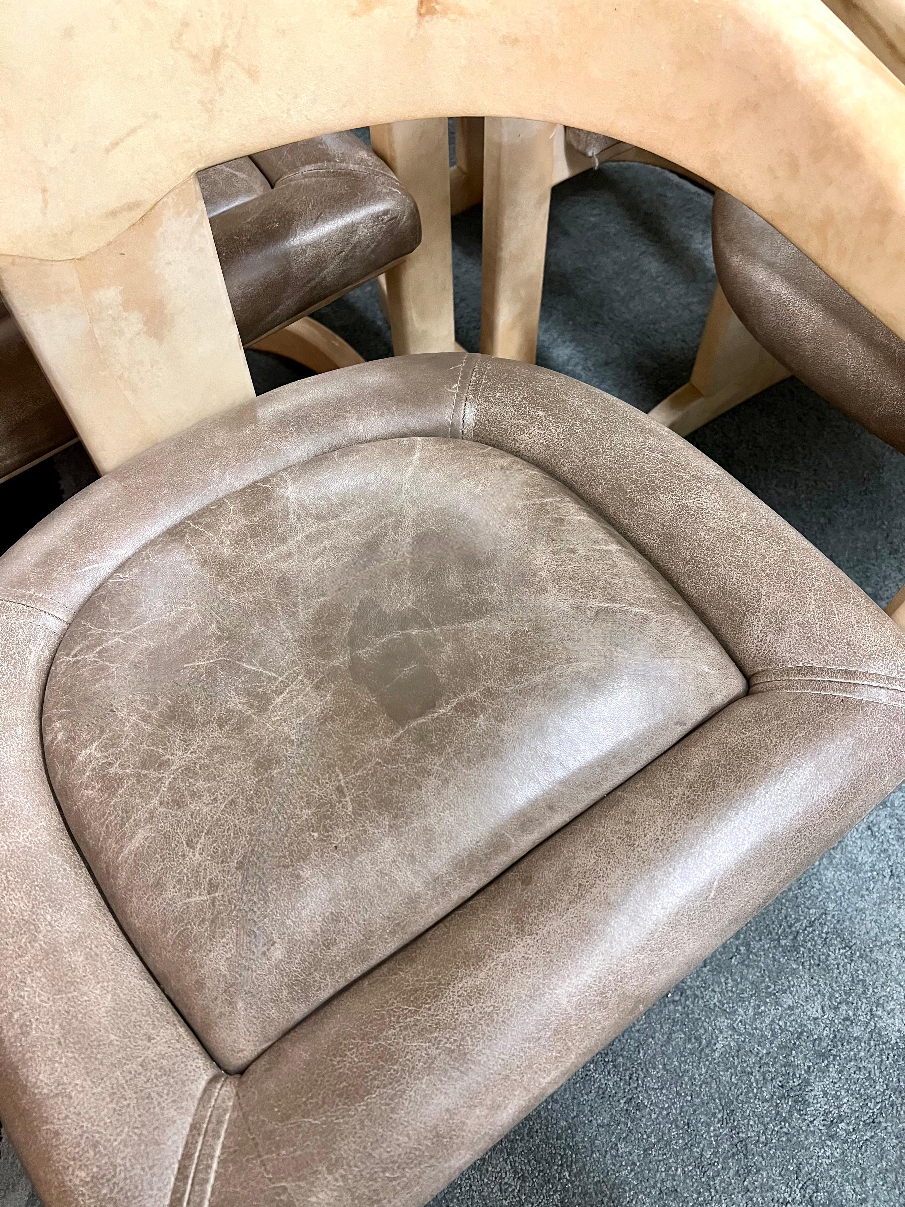 6 Karl Springer Onassis Chairs in Goatskin with Leather Seats For Sale 5