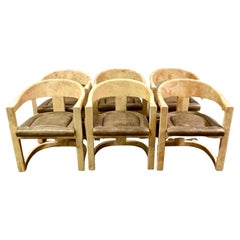 6 Karl Springer Goatskin Onassis Chairs with Leather Upholstered Seats