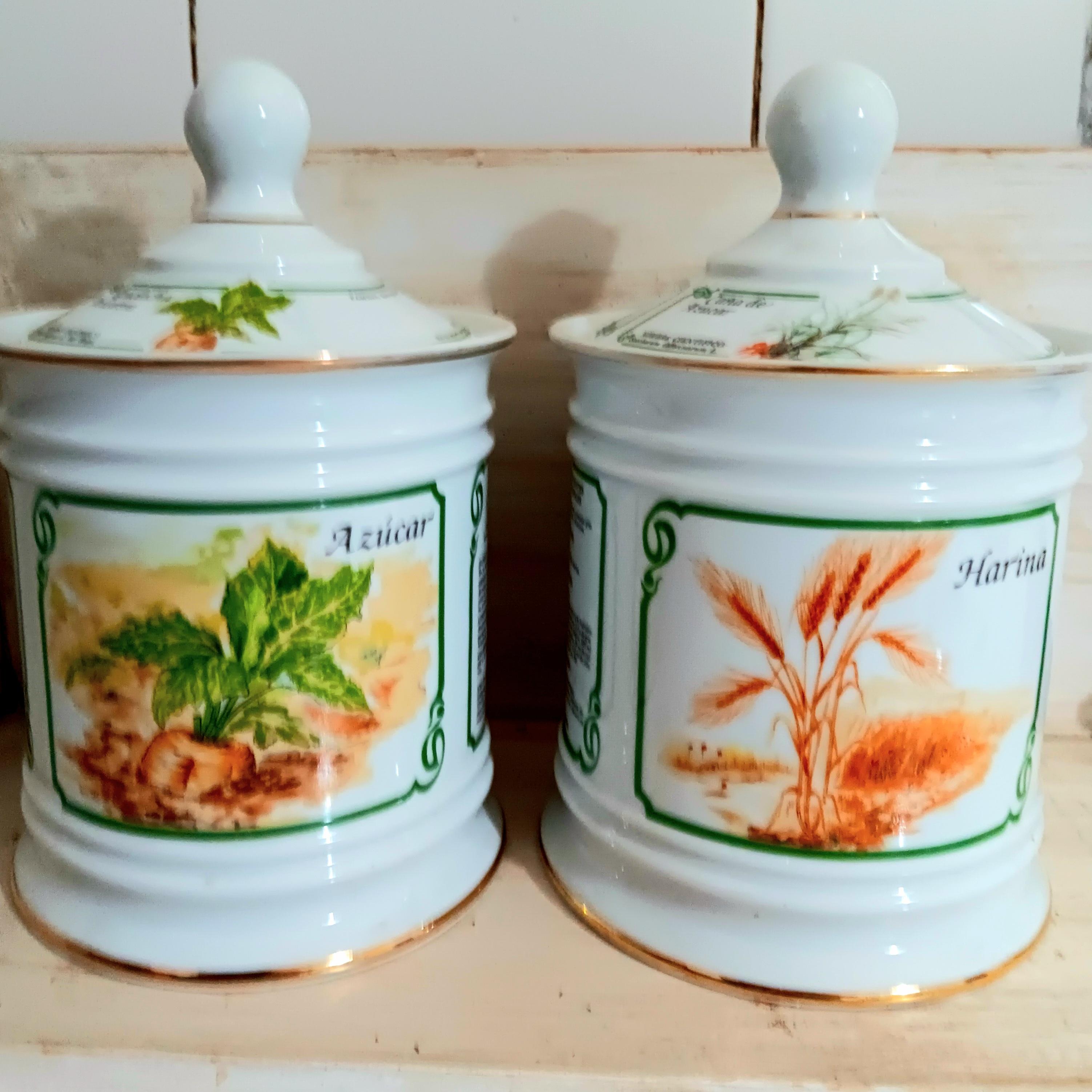 2 Kitchen Jars Flour and Sugar Spanish Porcelain Never Used For Sale 1