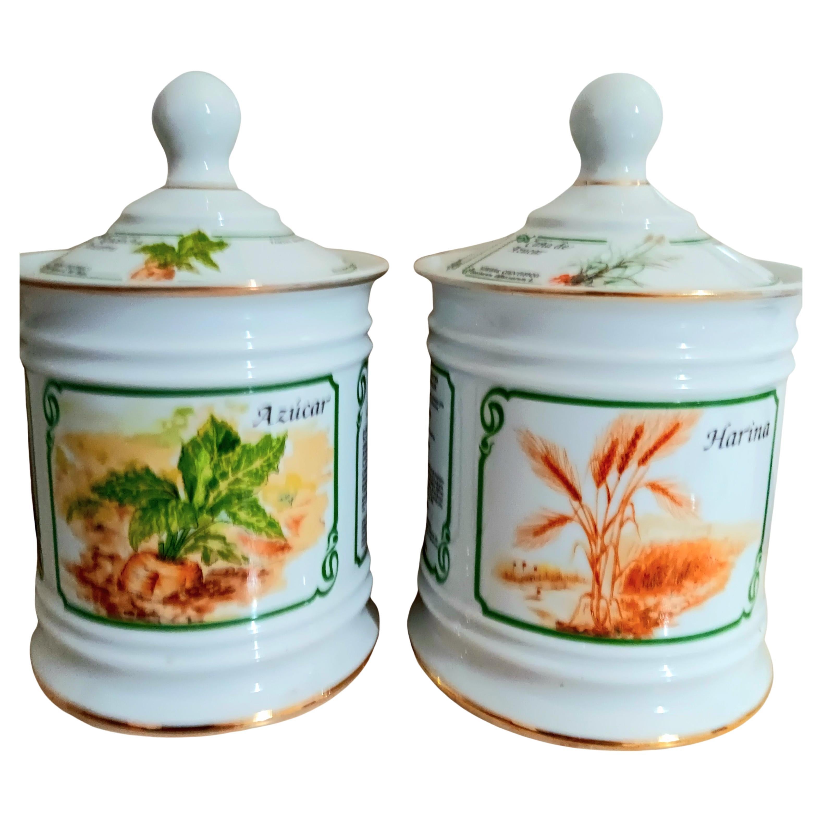 2 Kitchen Jars Flour and Sugar Spanish Porcelain Never Used For Sale