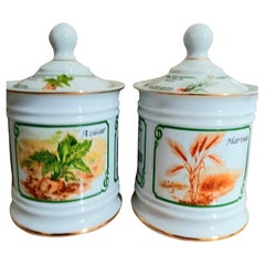 2 Kitchen Jars Flour and Sugar Spanish Porcelain Never Vintage