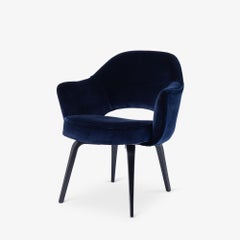 6 Knoll Saarinen Executive Arm Chairs in Holland & Sherry Navy Velvet, Wood Legs