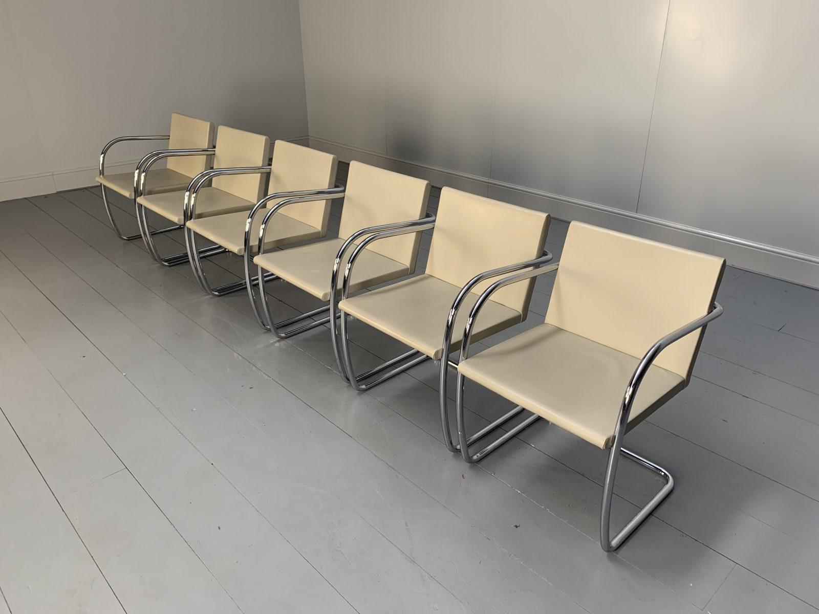 6 Knoll Studio “Brno” Armchair Suite in Chrome & Pale Ivory Leather In Good Condition For Sale In Barrowford, GB