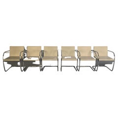 6 Knoll Studio “Brno” Armchair Suite in Chrome & Pale Ivory Leather