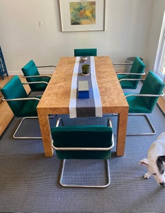 (6) Green Velvet Knoll + Thonet Chrome Brno Cantilevered Chairs