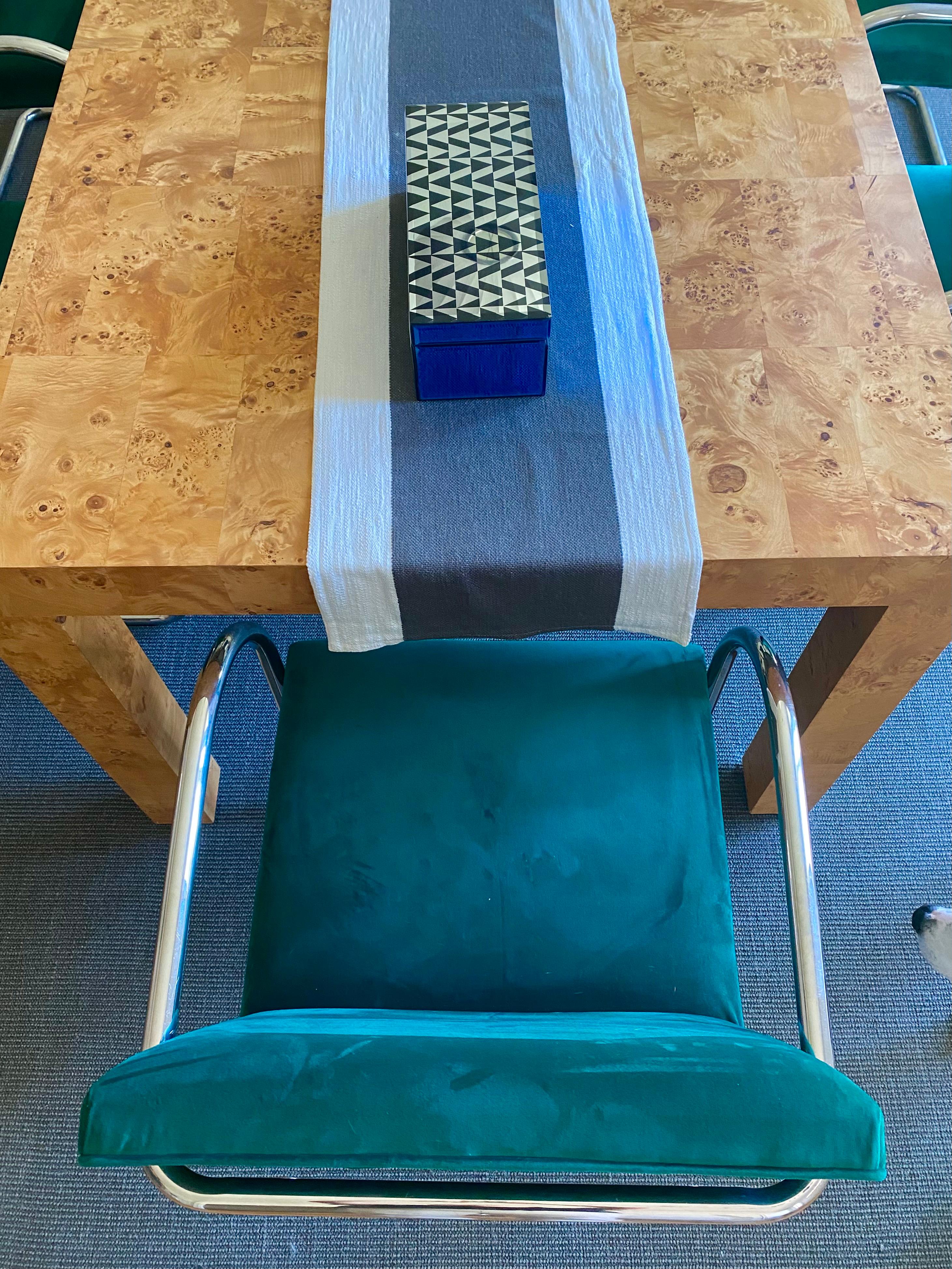 American (6) Green Velvet Knoll + Thonet Chrome Brno Cantilevered Chairs For Sale