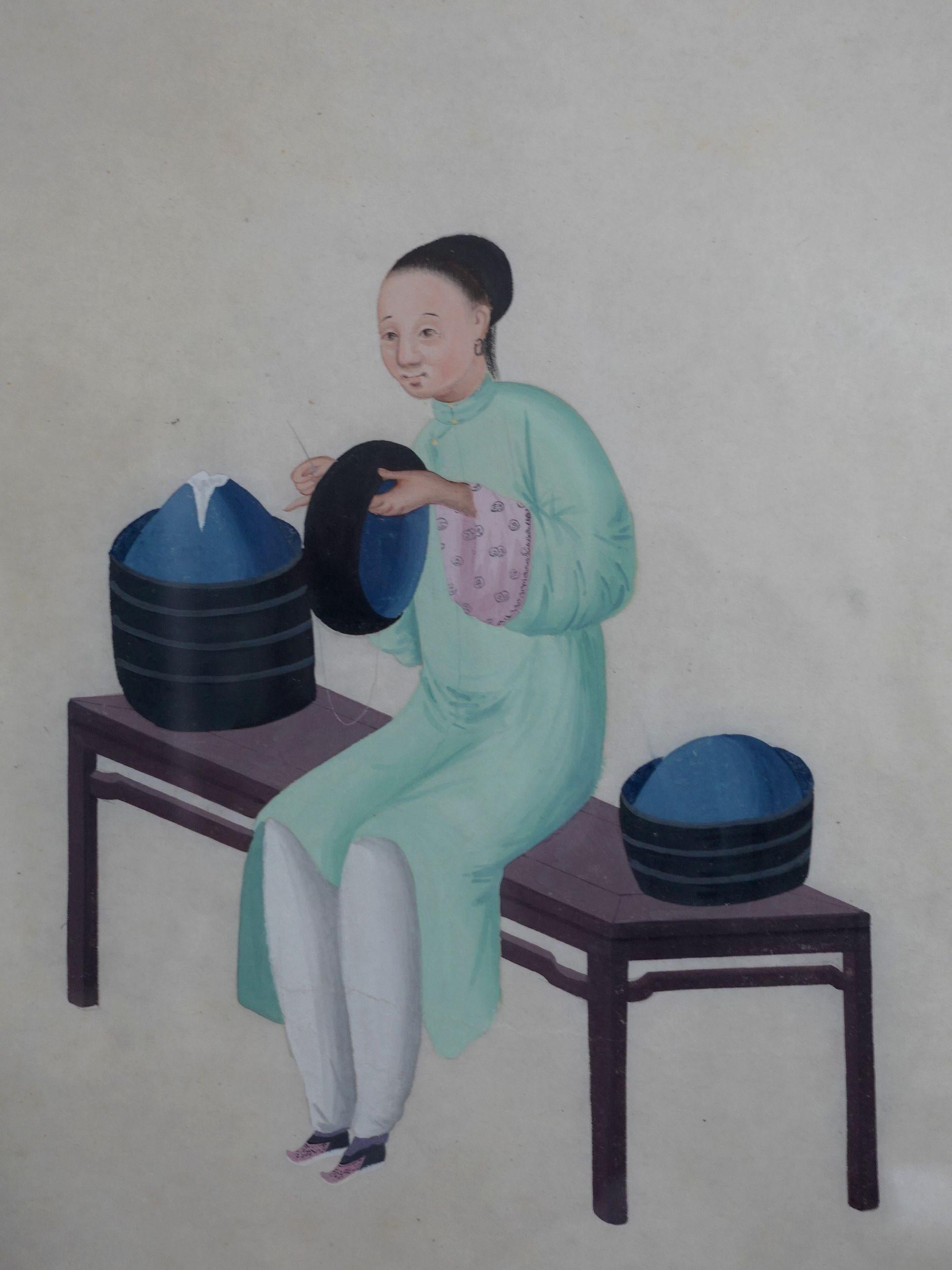 6 grandes peintures à la gouache d'exportation chinoise Pua Gua sur papier de riz de George Mason en vente 3
