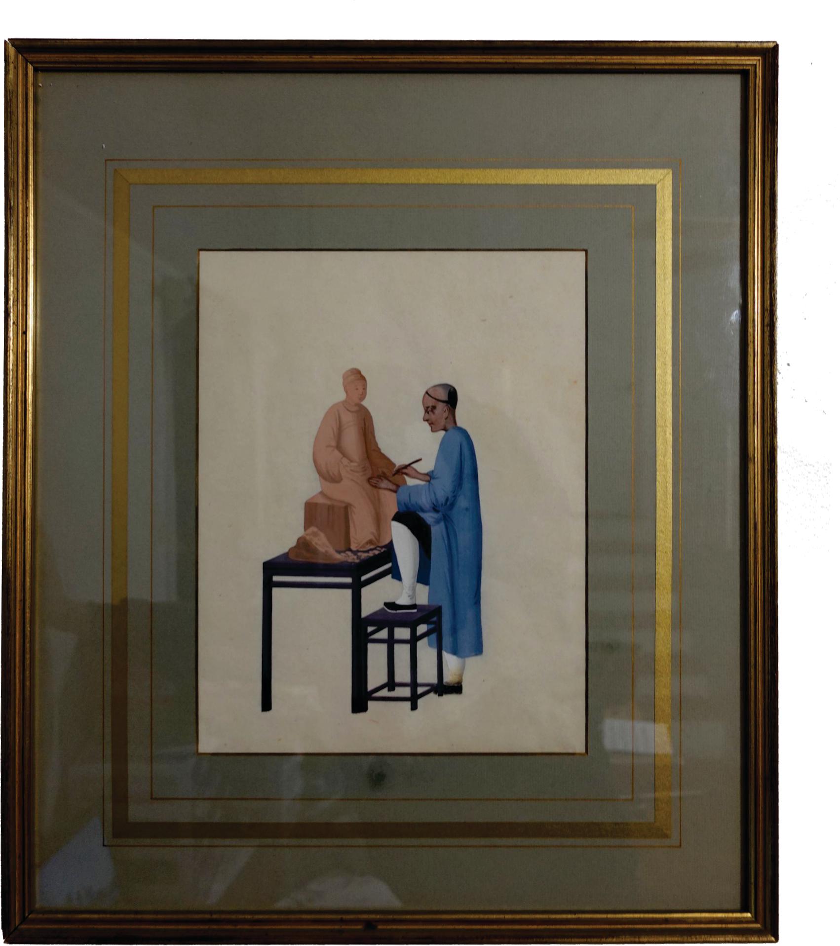 6 grandes peintures à la gouache d'exportation chinoise Pua Gua sur papier de riz de George Mason en vente 4