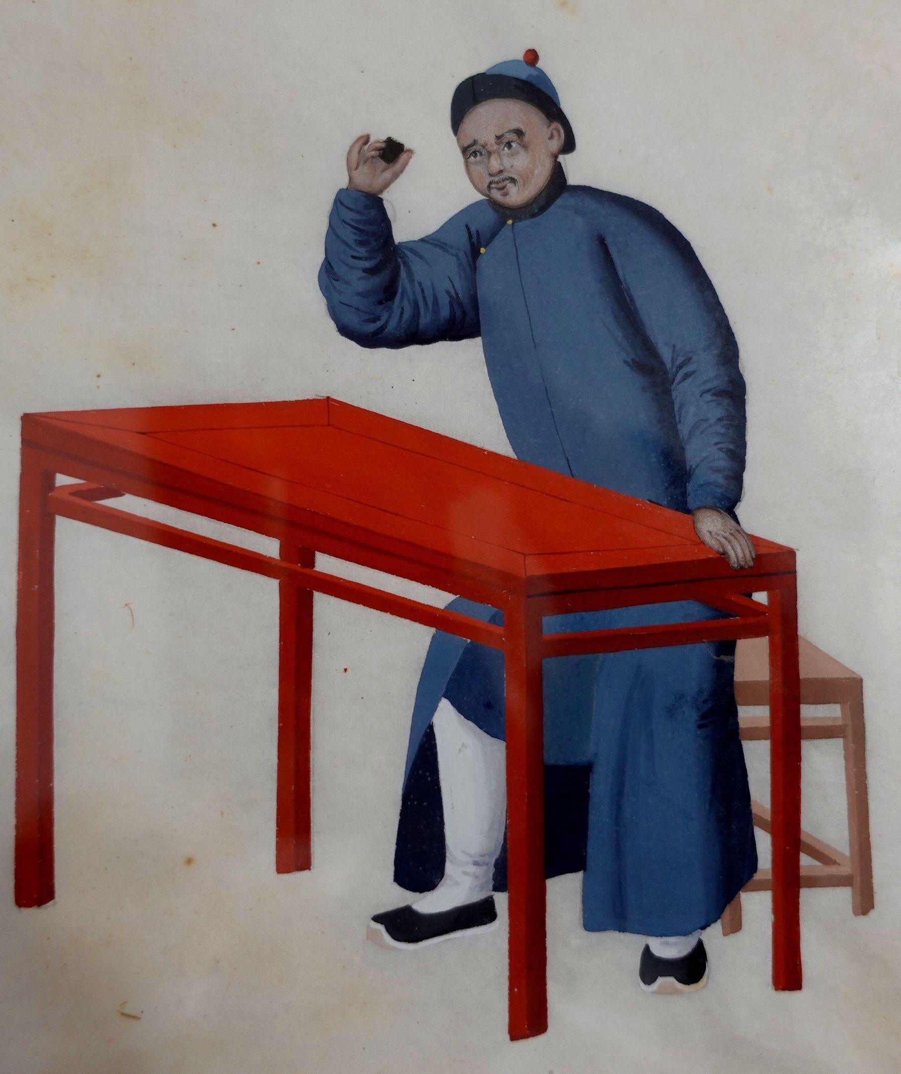 Peint à la main 6 grandes peintures à la gouache d'exportation chinoise Pua Gua sur papier de riz de George Mason en vente